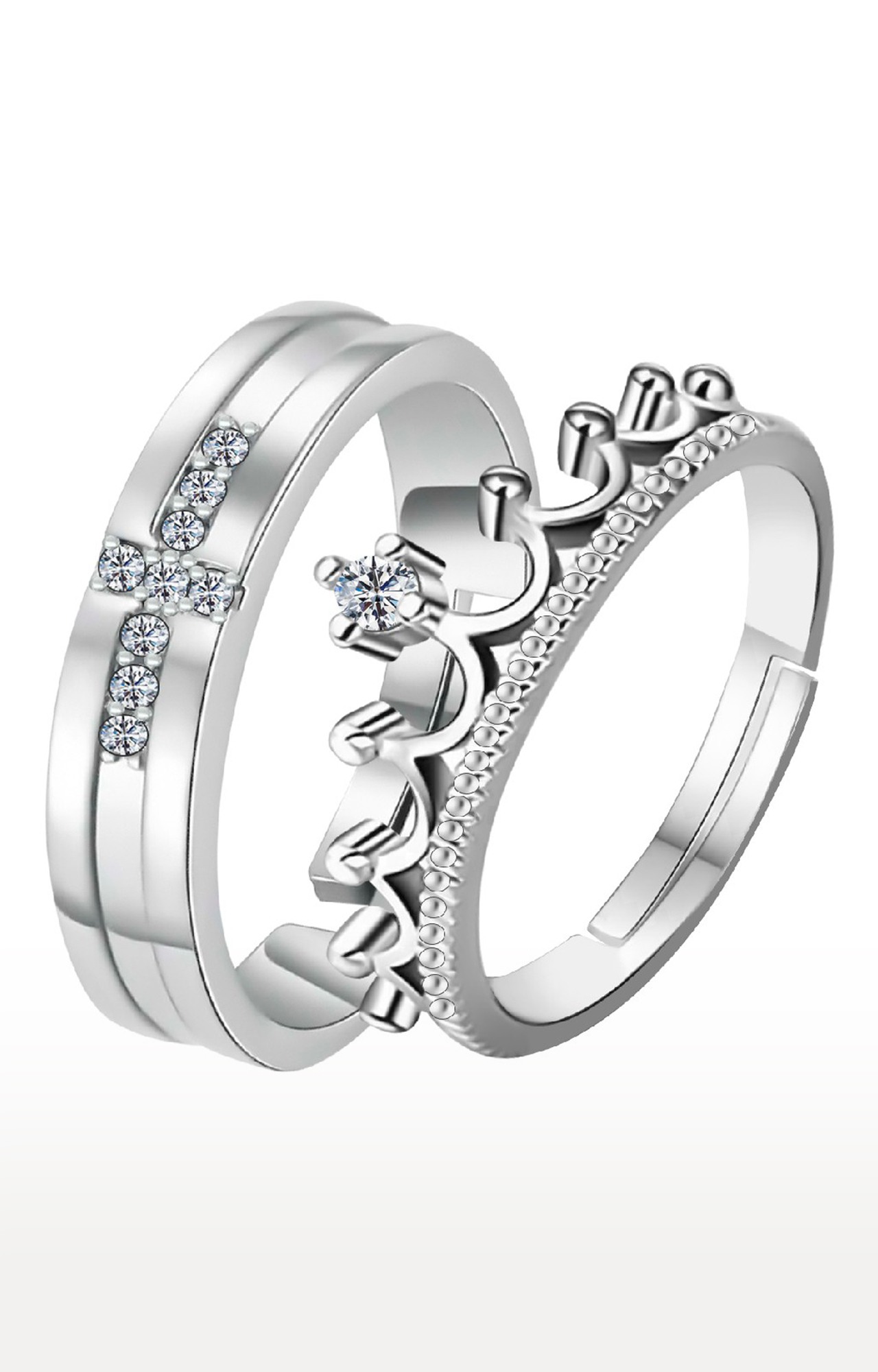 Adjustable Couple Rings Set for lovers Silver Plated Solitaire for Men ...