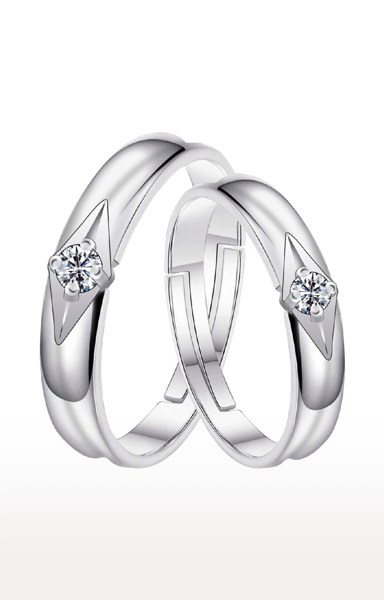 SILVER SHINE | Adjustable Couple Rings Set for lovers Silver Plated Solitaire for Men and Women-2 pieces 0