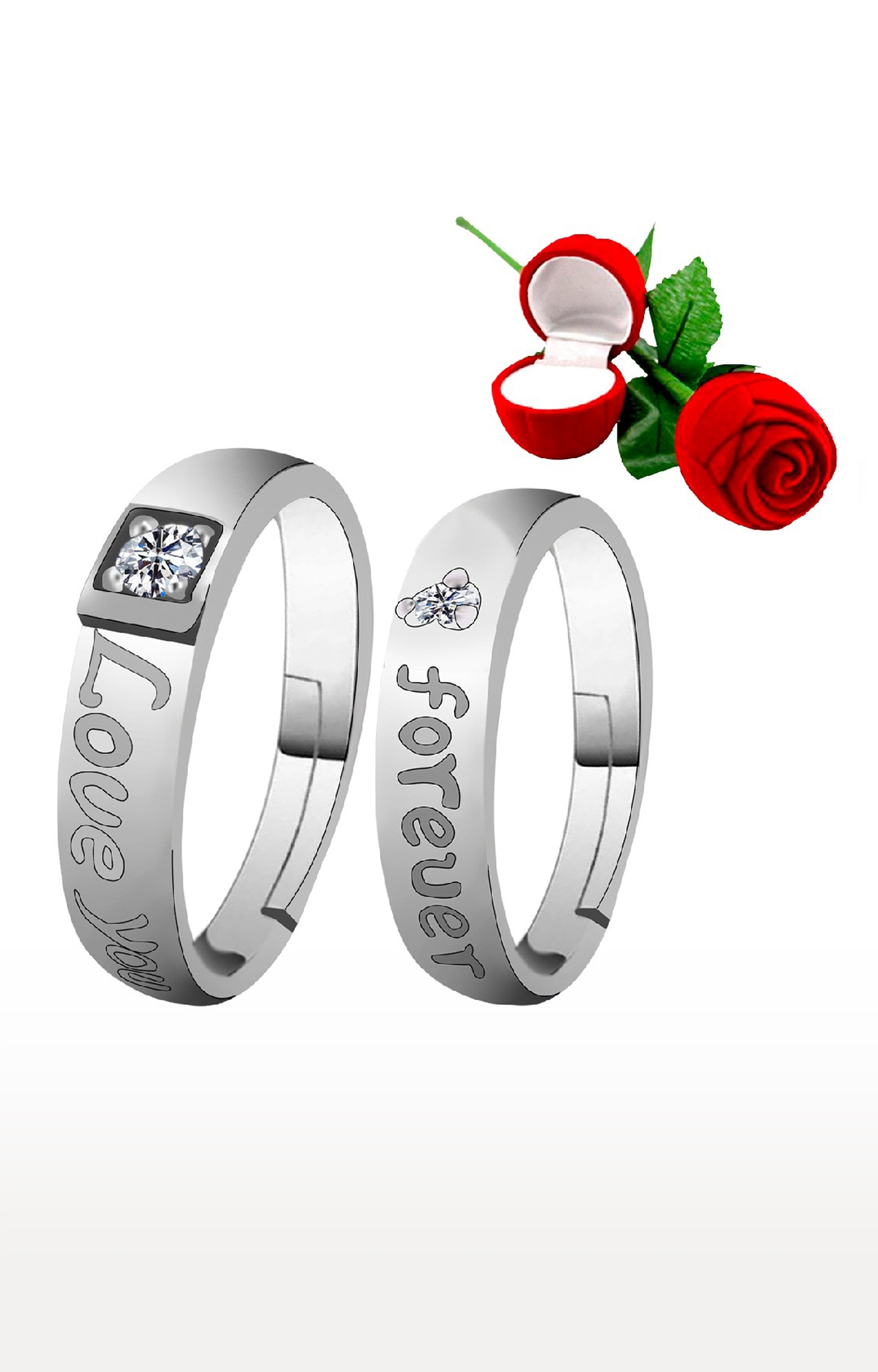 Couple Rings Crown King Queen Stylish Valentine Jewellery American Diamond  Adjustable Love Heart Silver Finger Ring