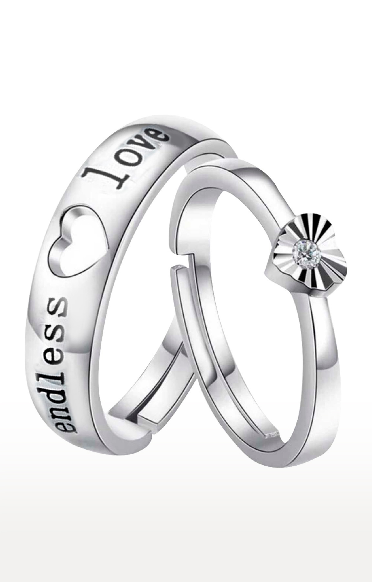 Adjustable Couple Rings Set for lovers Silver Plated Solitaire for Men and Women-2 pieces