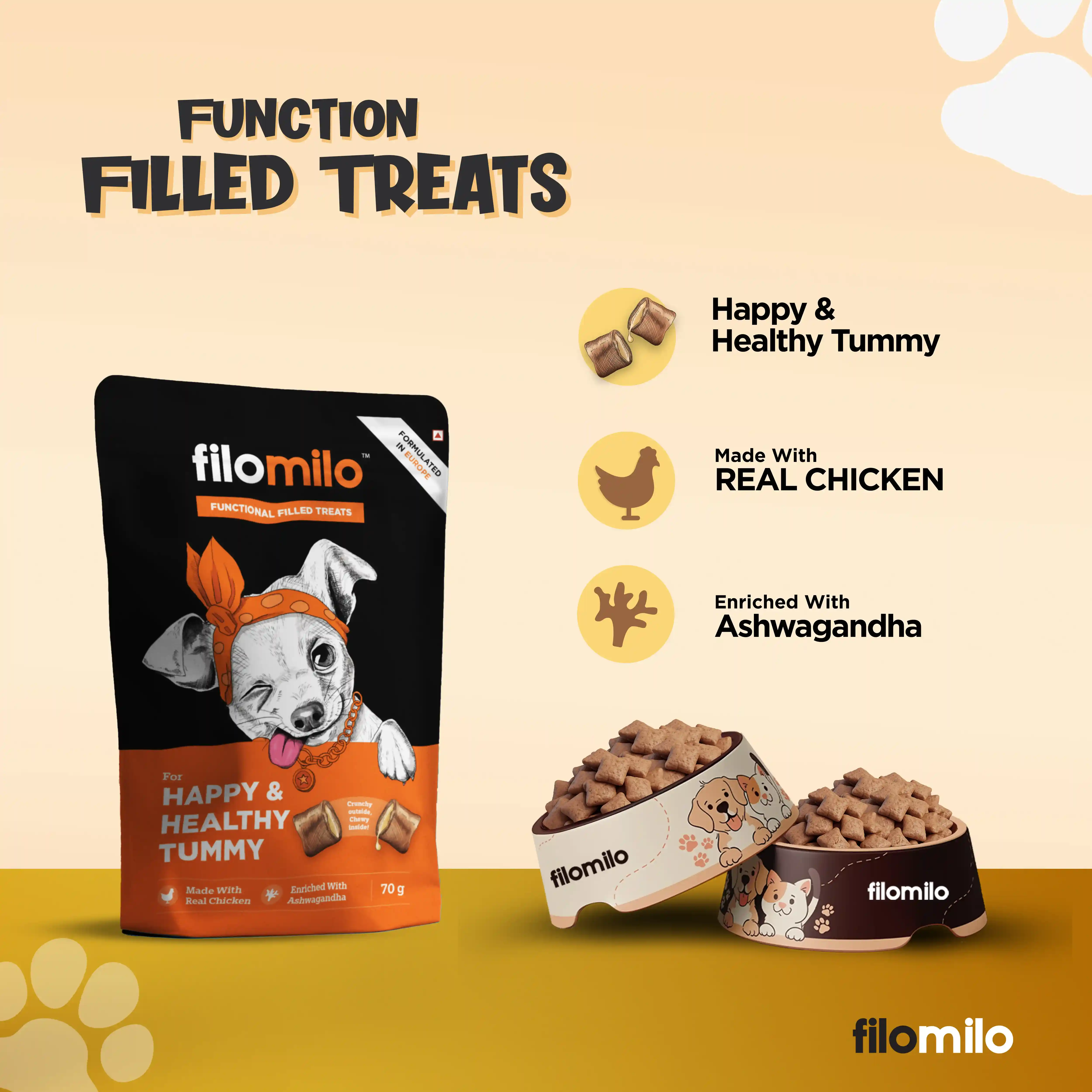 Filomilo Functional Filled Treats For Dogs (Happy & Healthy Tummy), 70g