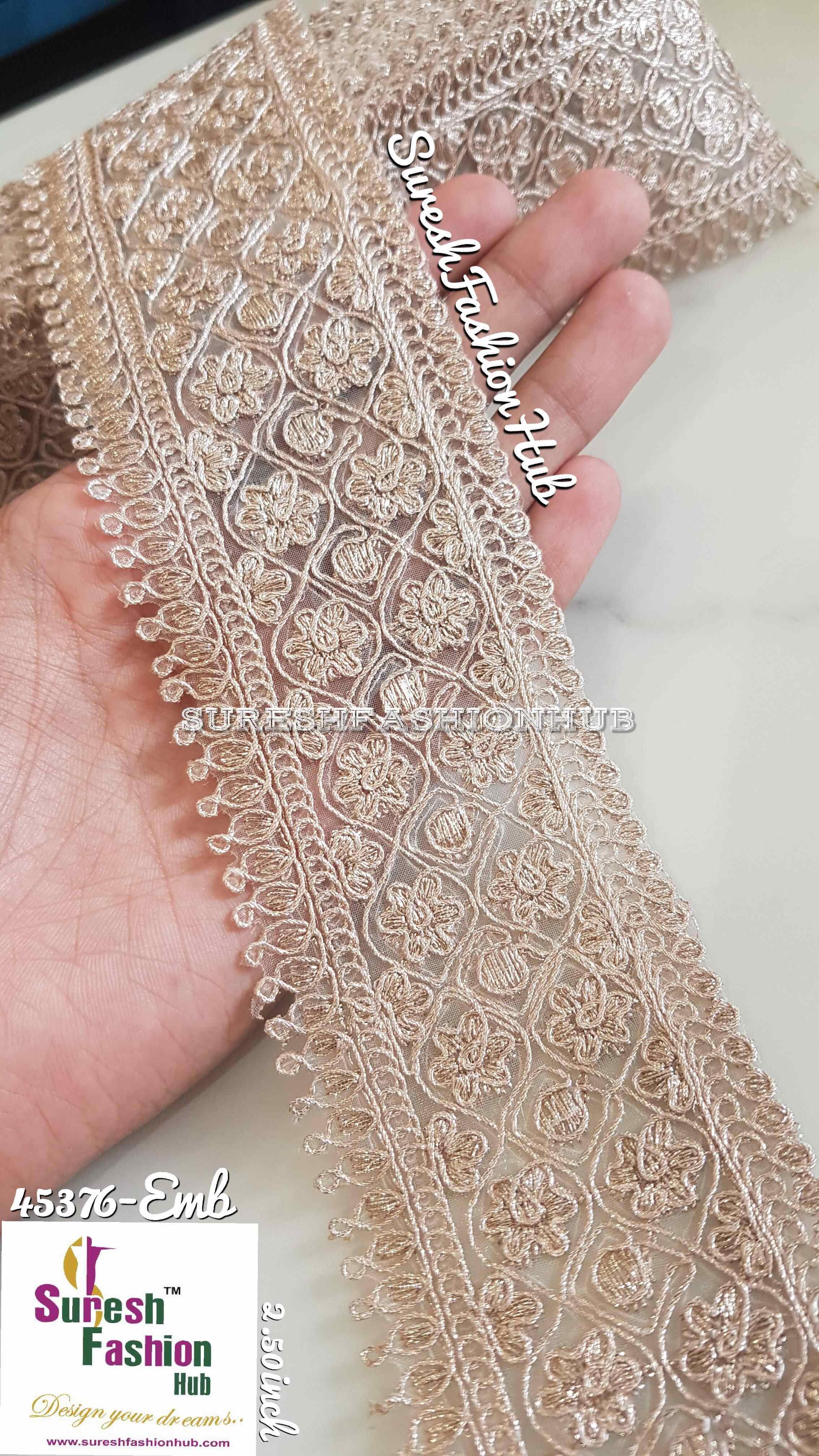 Golden Mesh Intricate Design Embroided Trim