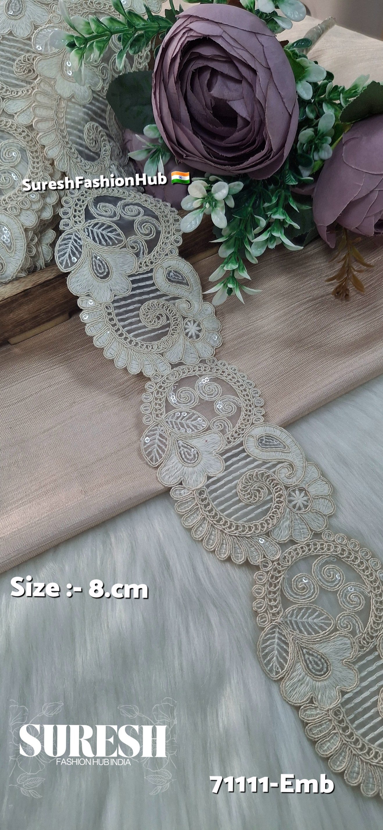 Ivory Petal Luxe Dual Cutwork Lace – Off-White | 71111-Emb
