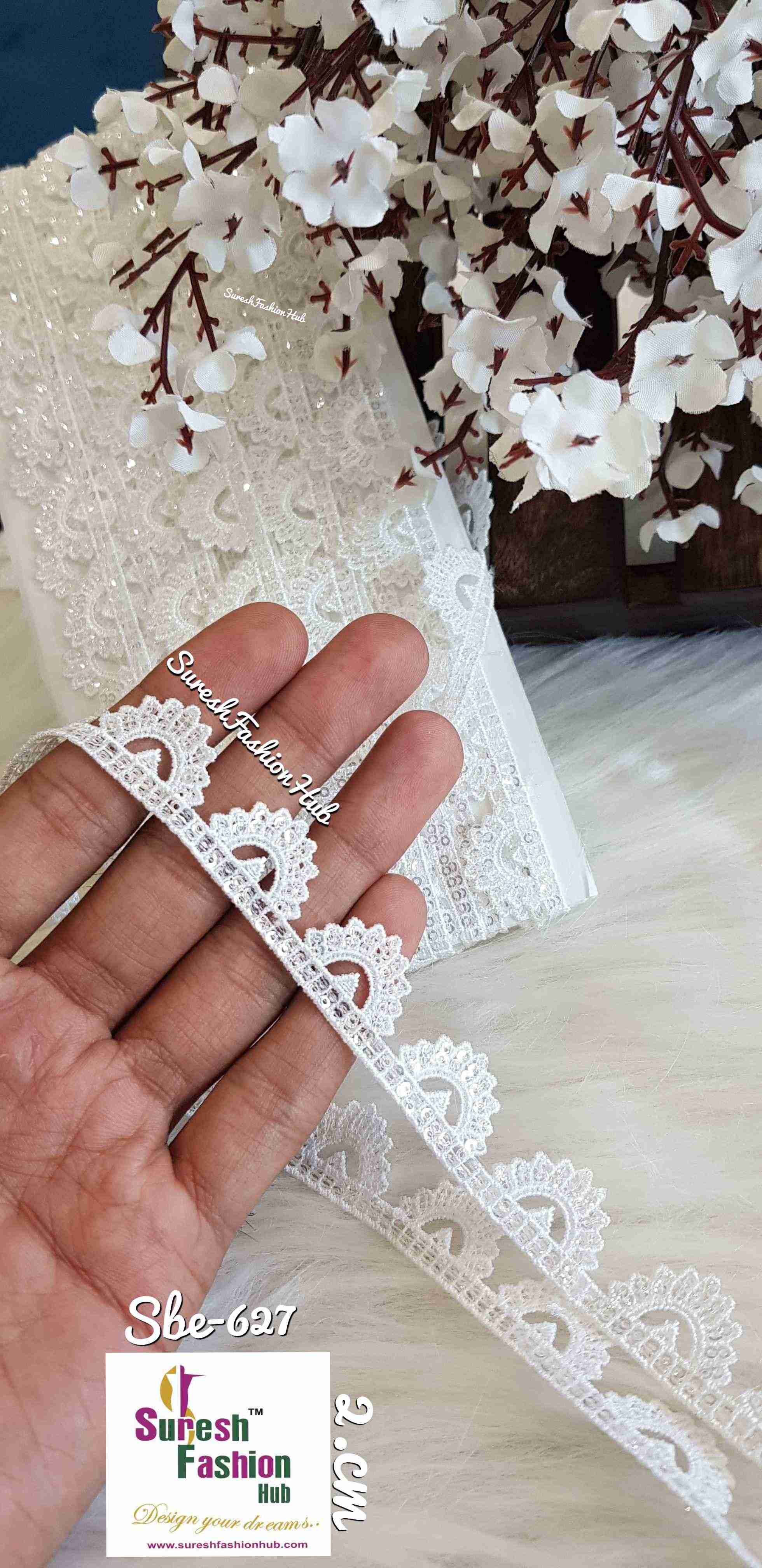 Alluring White Half Flowers With Sequence Trim