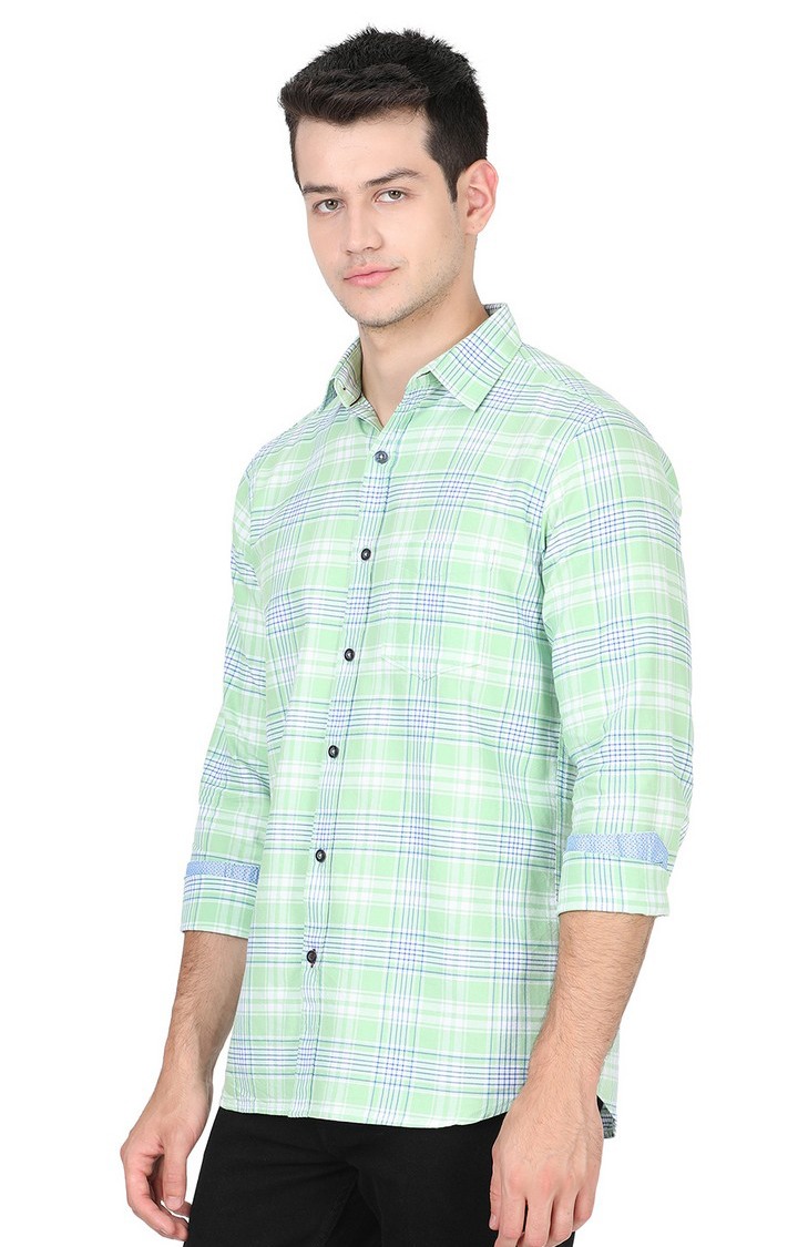 JBS-CH-991A SAP GREEN CHECKS Men's Green Cotton Checked Semi Casual Shirts