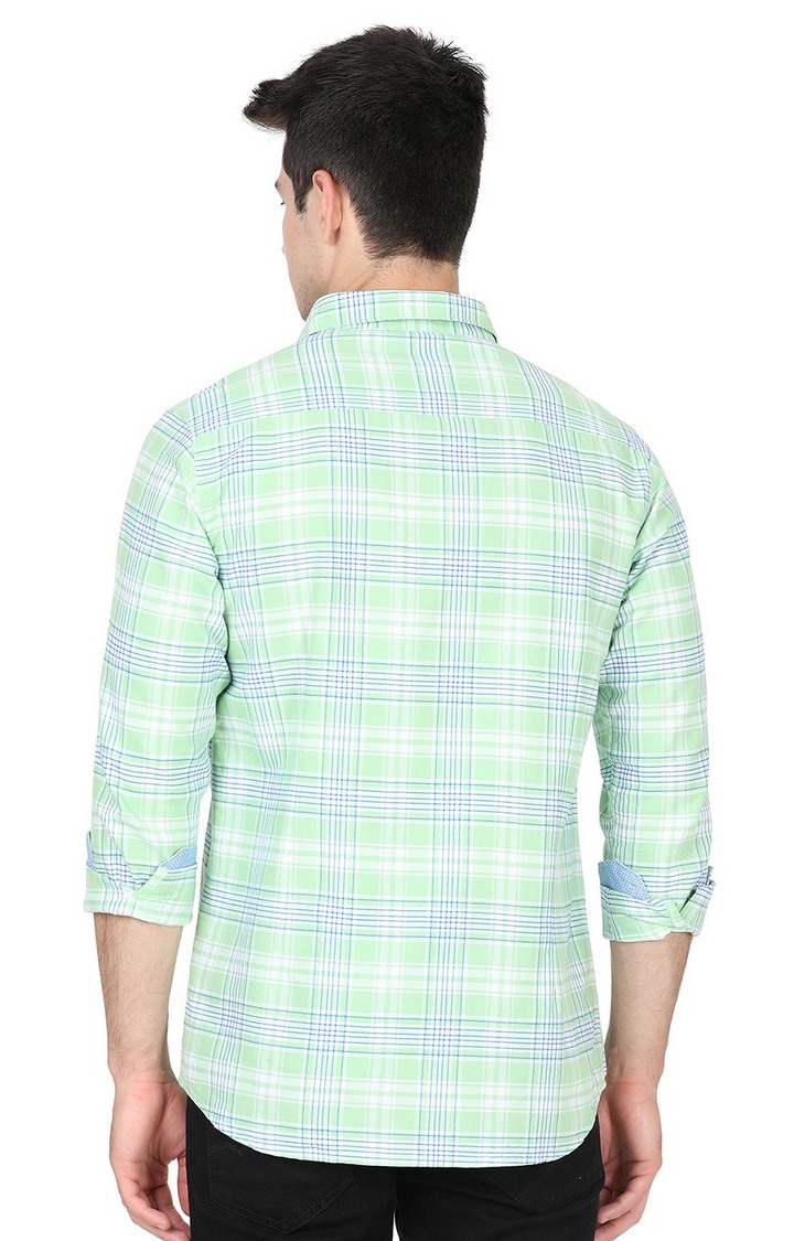 JBS-CH-991A SAP GREEN CHECKS Men's Green Cotton Checked Semi Casual Shirts
