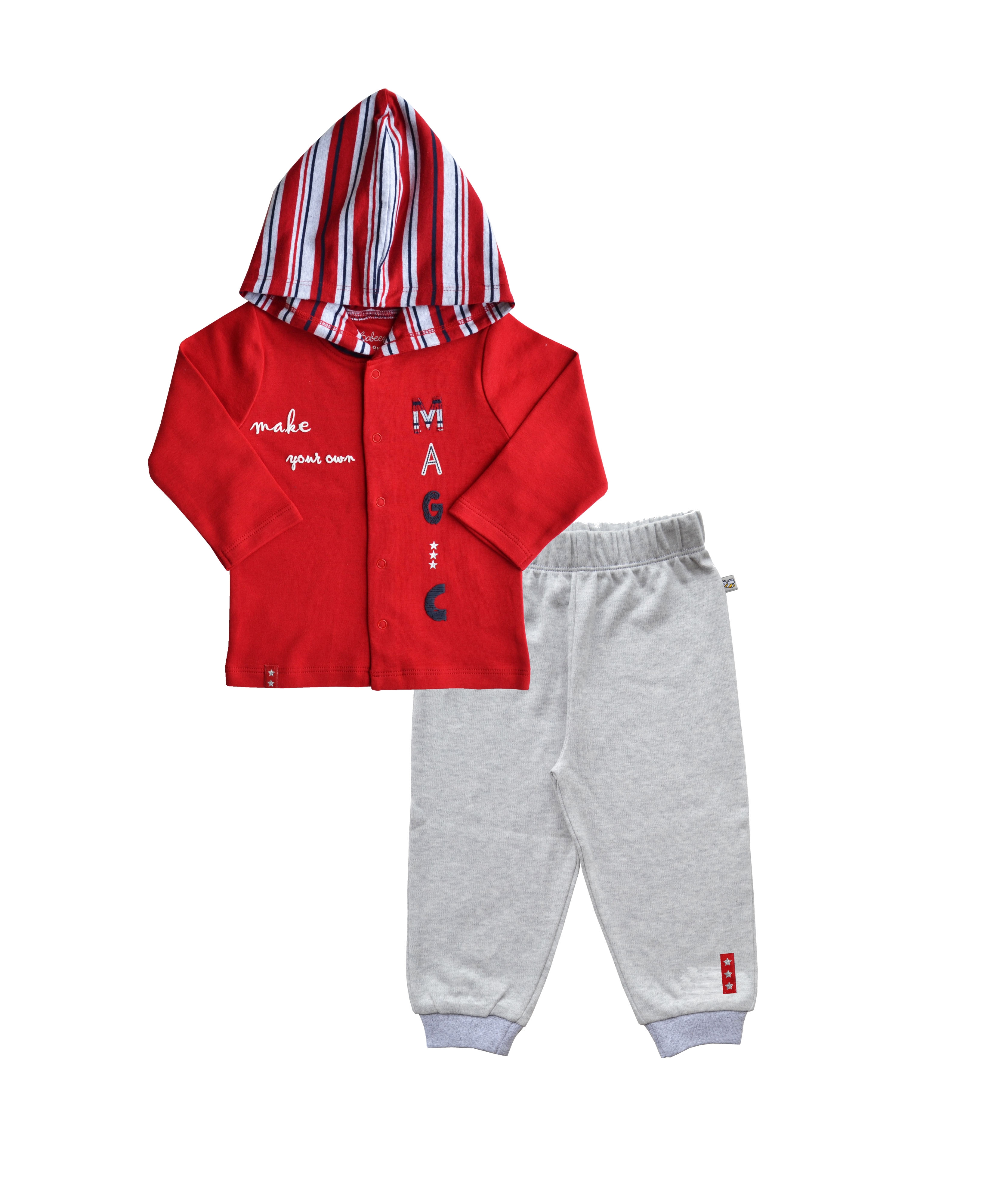Babeez | Red Long Sleeves Hoody Jacket and Grey Melange Pant (100%Cotton Interlock Biowash) undefined