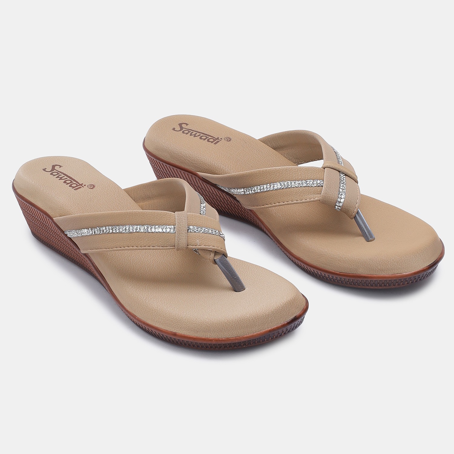 Stylish Beige Embellished Thong Sandals for Women