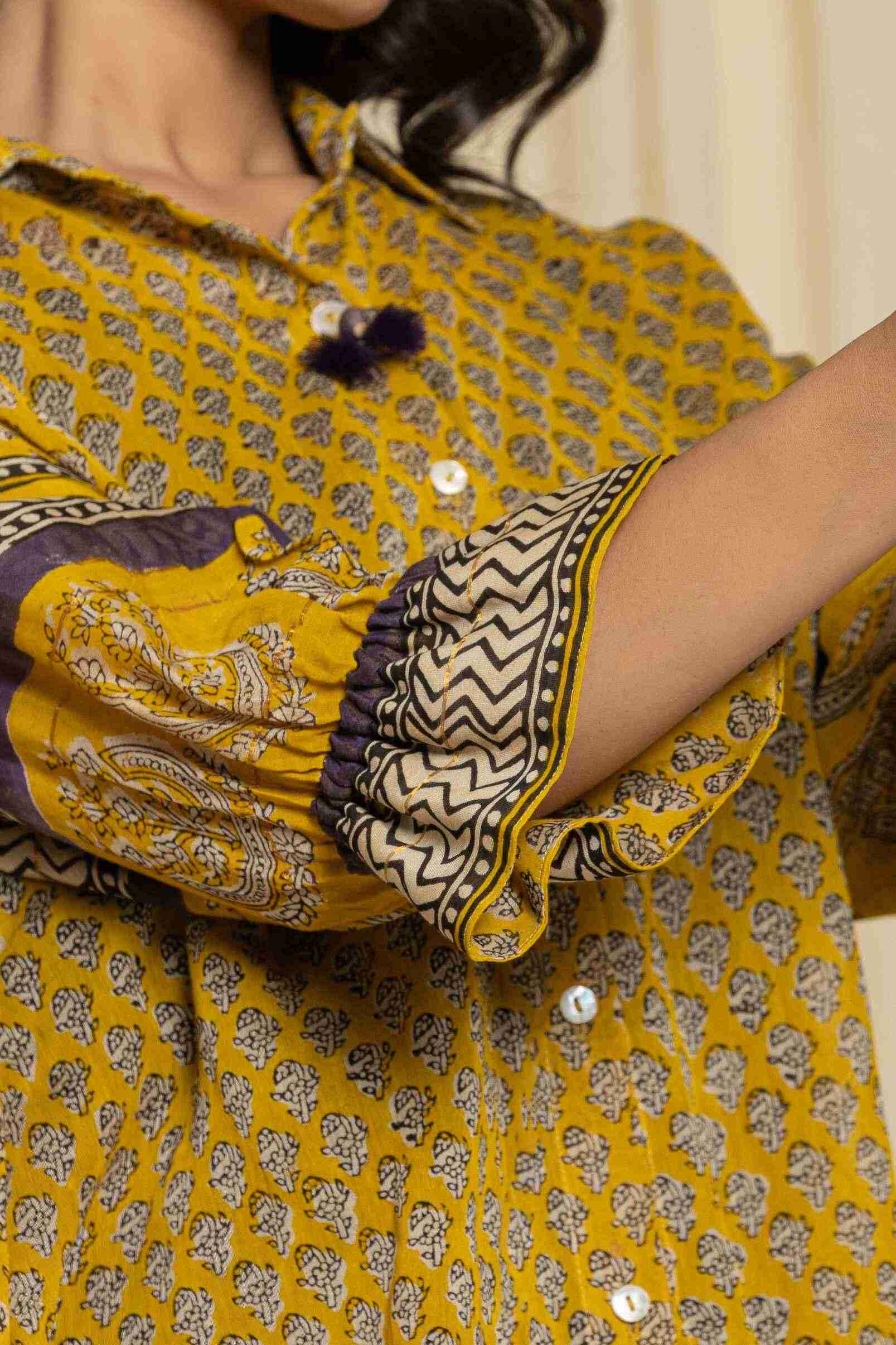 Block printed yellow shirt