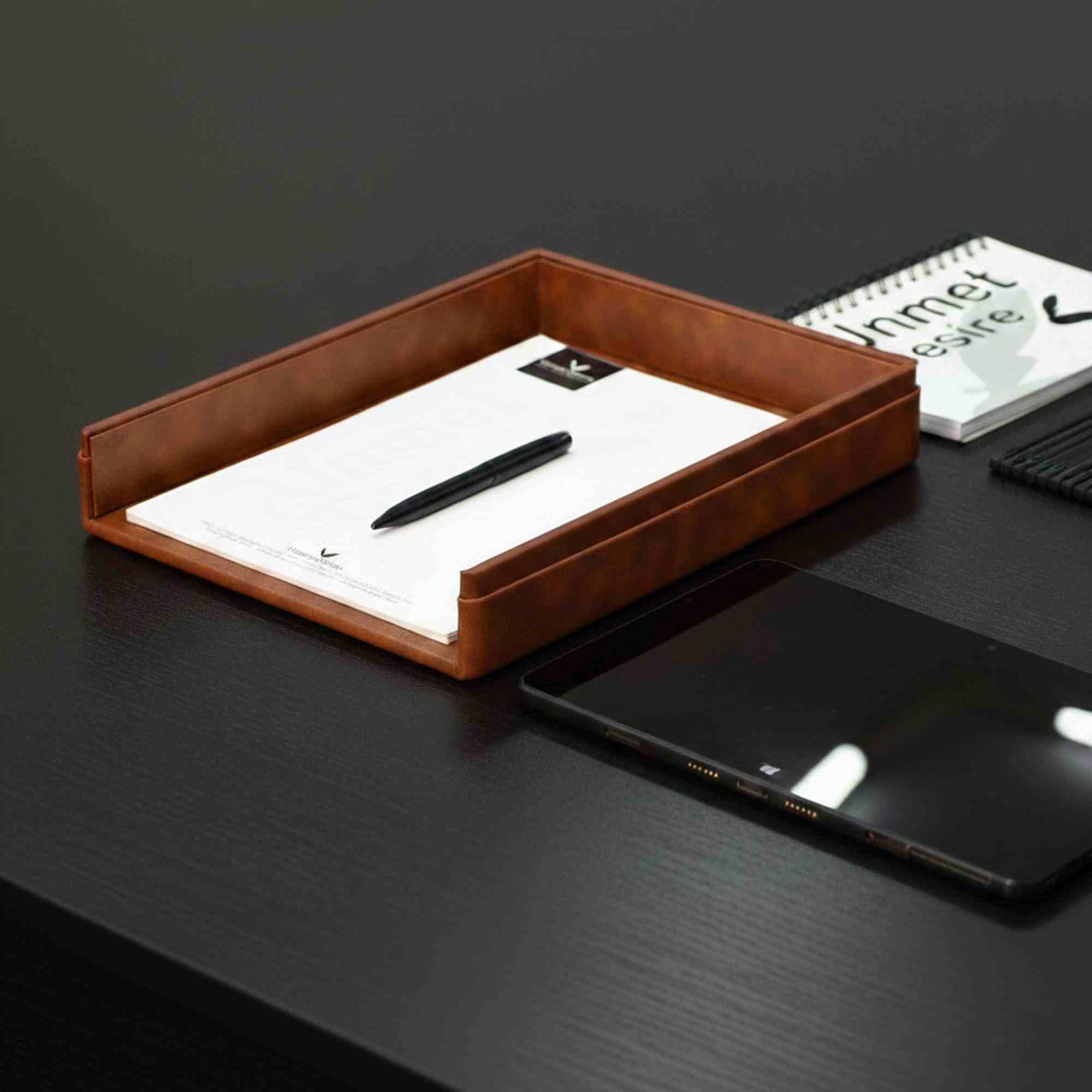 A4 Paper Tray / Letter Tray | Faux Leather | Classic | Tan