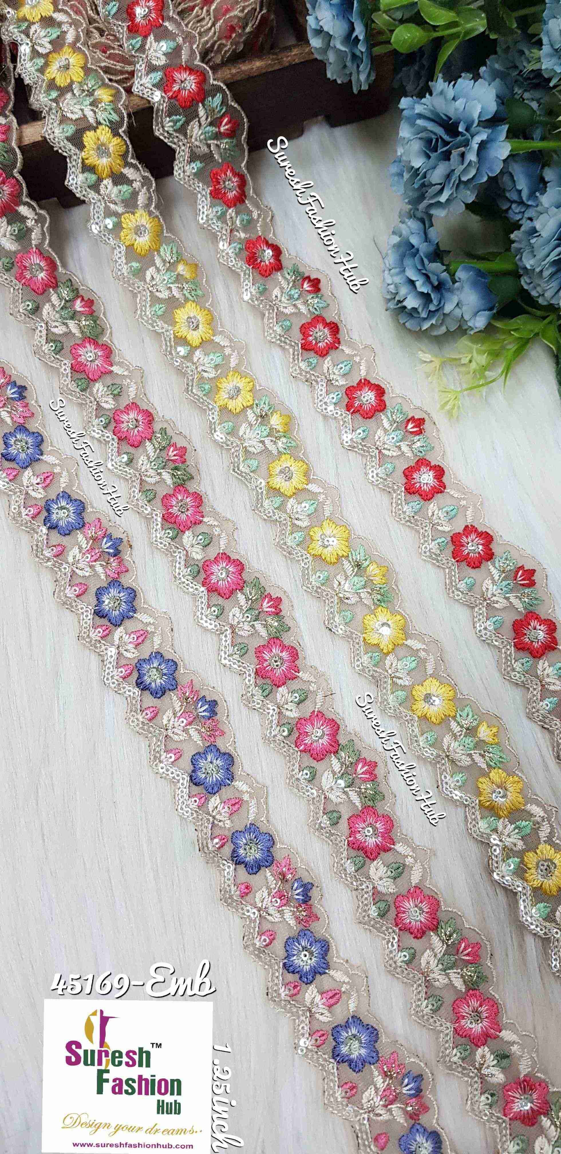 Pink flowers with Sequin Sprinkle Cutwork Laces