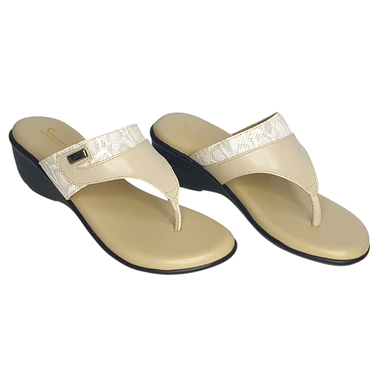 Sawadi Women’s Ethnic Wedge Heel Toe-Ring Sandals with Textured Strap
