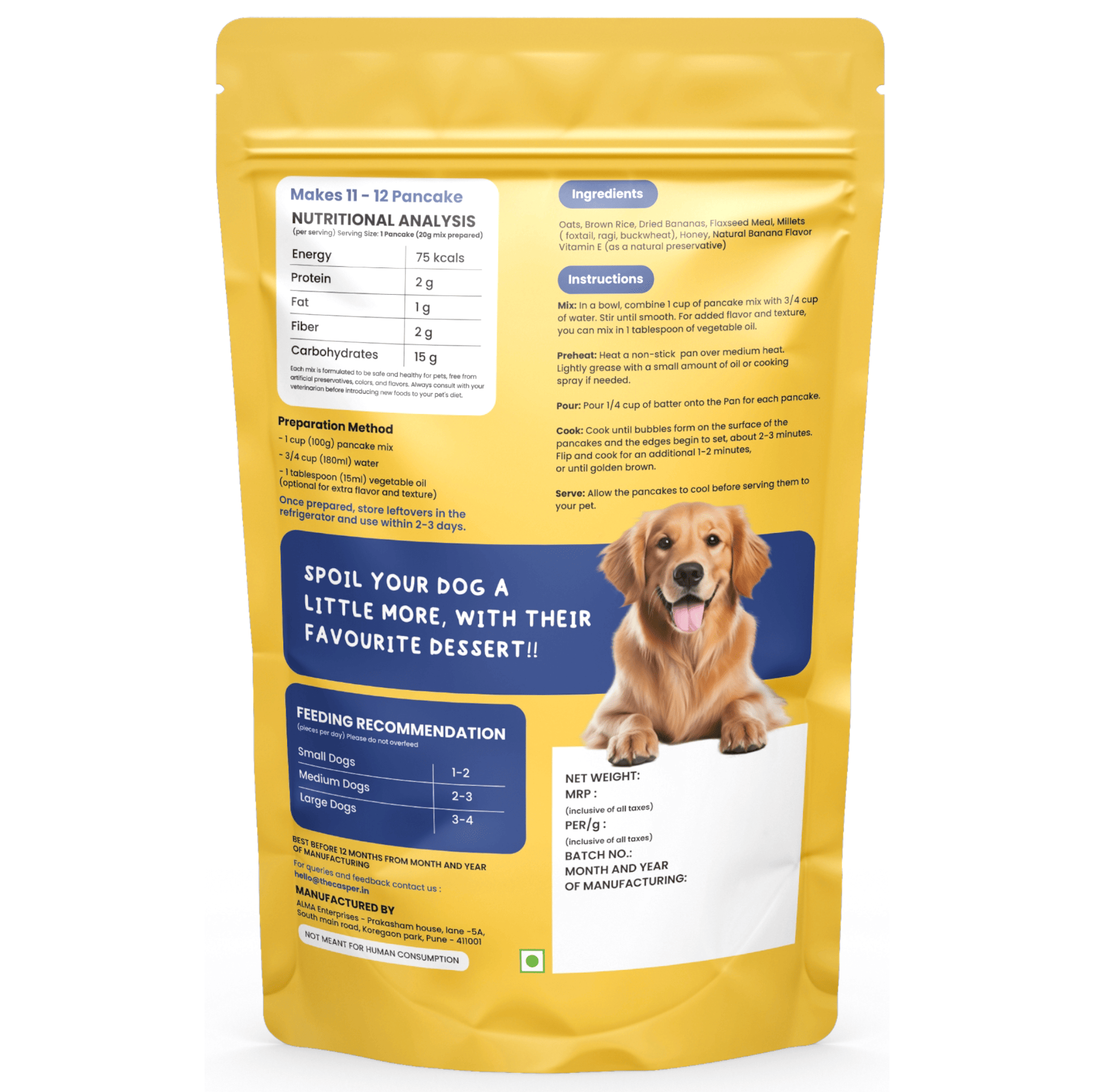 Casper Pancake Mix Banana Flavour Dog Treat - 250g