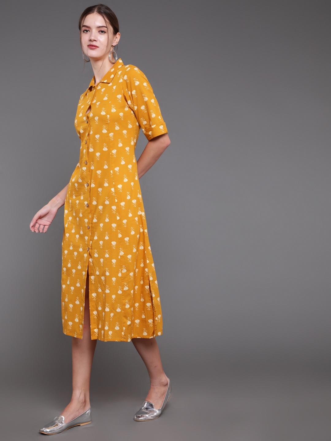 ANTARAN | Printed Cotton Yellow Dress 0