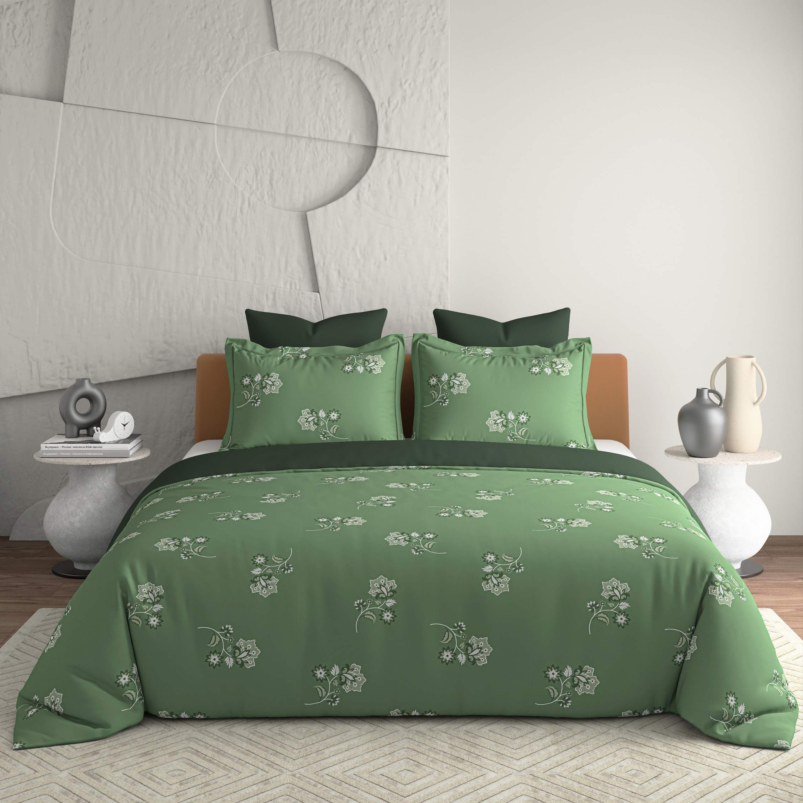 Bellagio Jovial Hunter Green Cotton 3pc King Size BedSheet Set