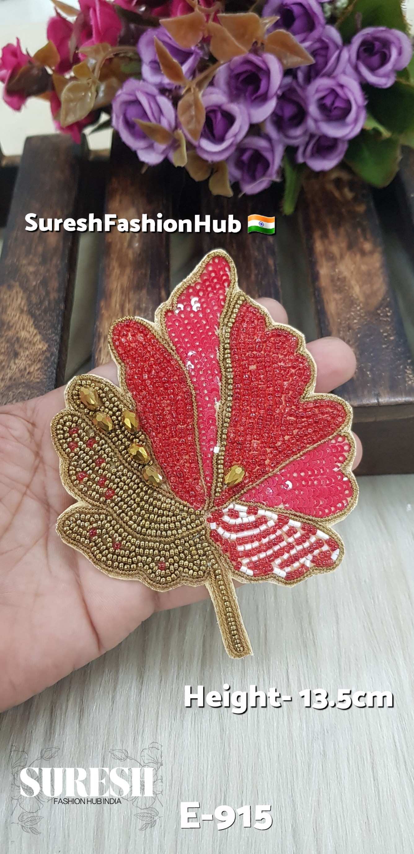 Handmade Leaf Patch – Left Side Red – Design No. E-915