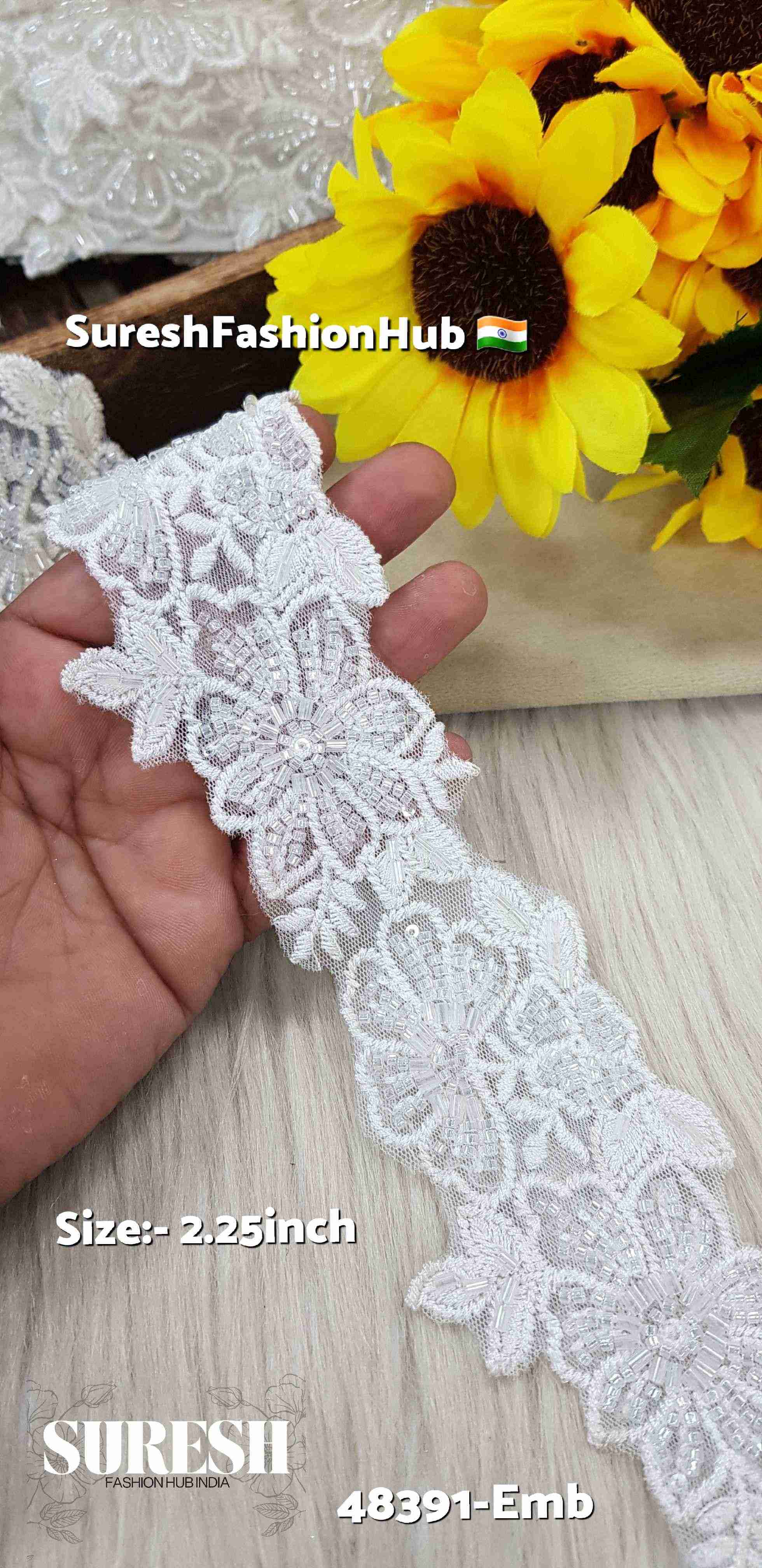 Off-White Double-Side Scalloped Floral Lace