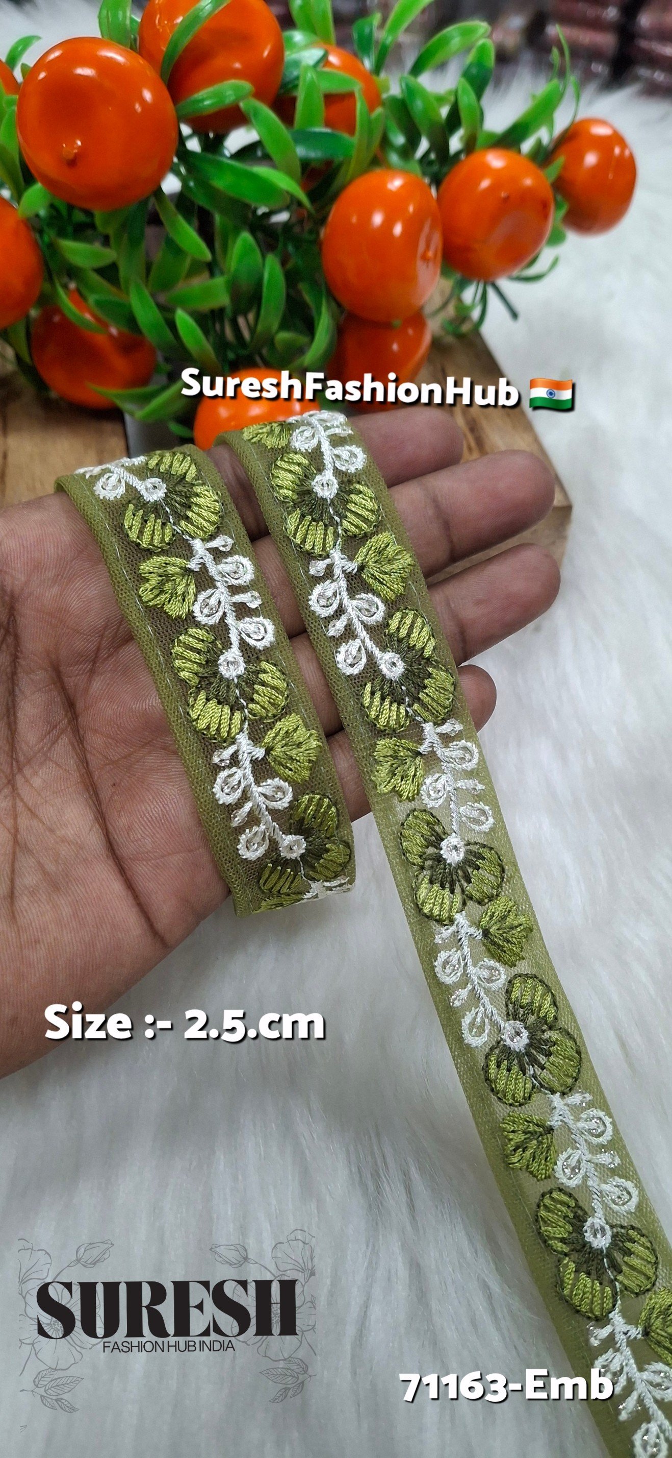 Floral Thread Embroidery Lace – Mehndi | 71163-Emb