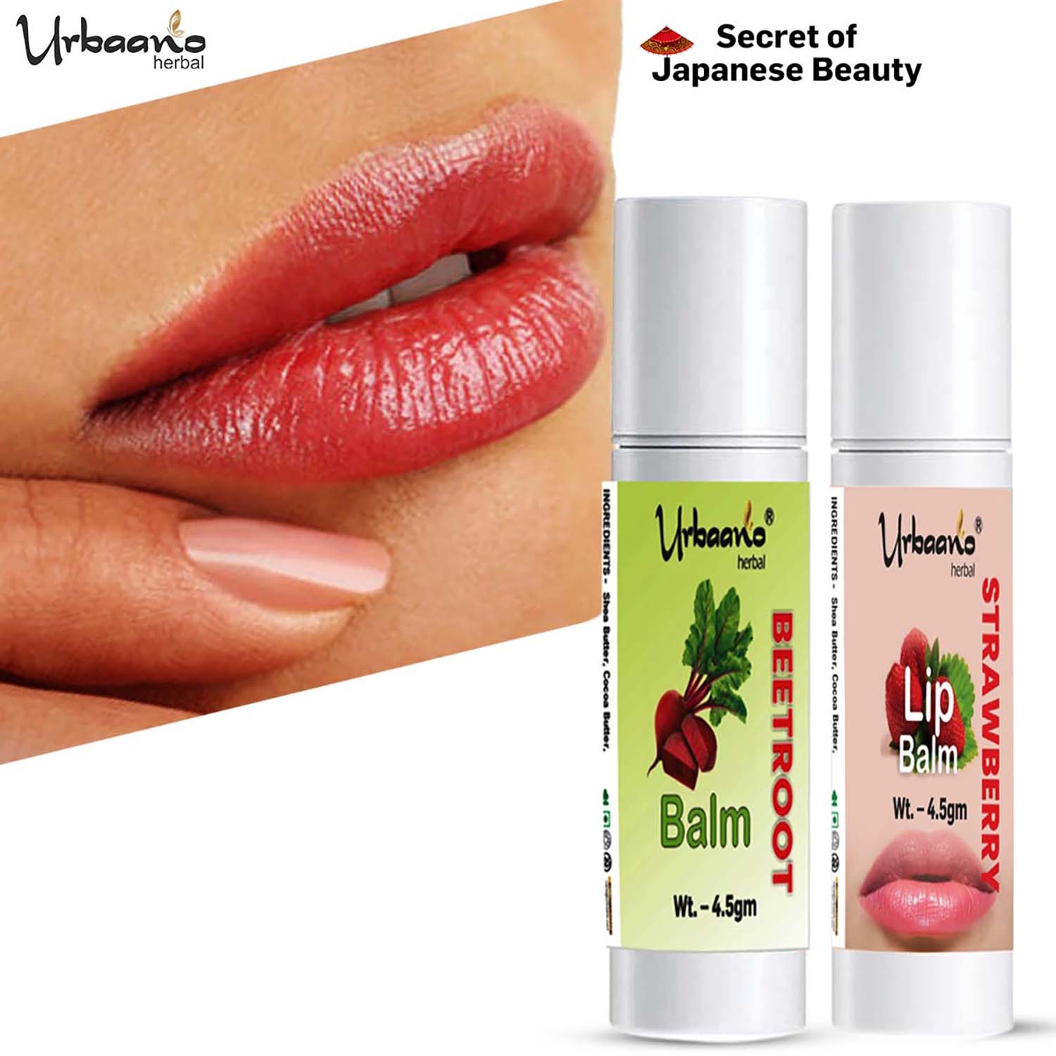 Urbaano Herbal | Urbaano Herbal Strawberry & Beetroot Tint Color Lip Balm Combo, ECOCERT Squalane with Natural SPF, Ultra Moisturization–Women & Teens-4.5gm each 4