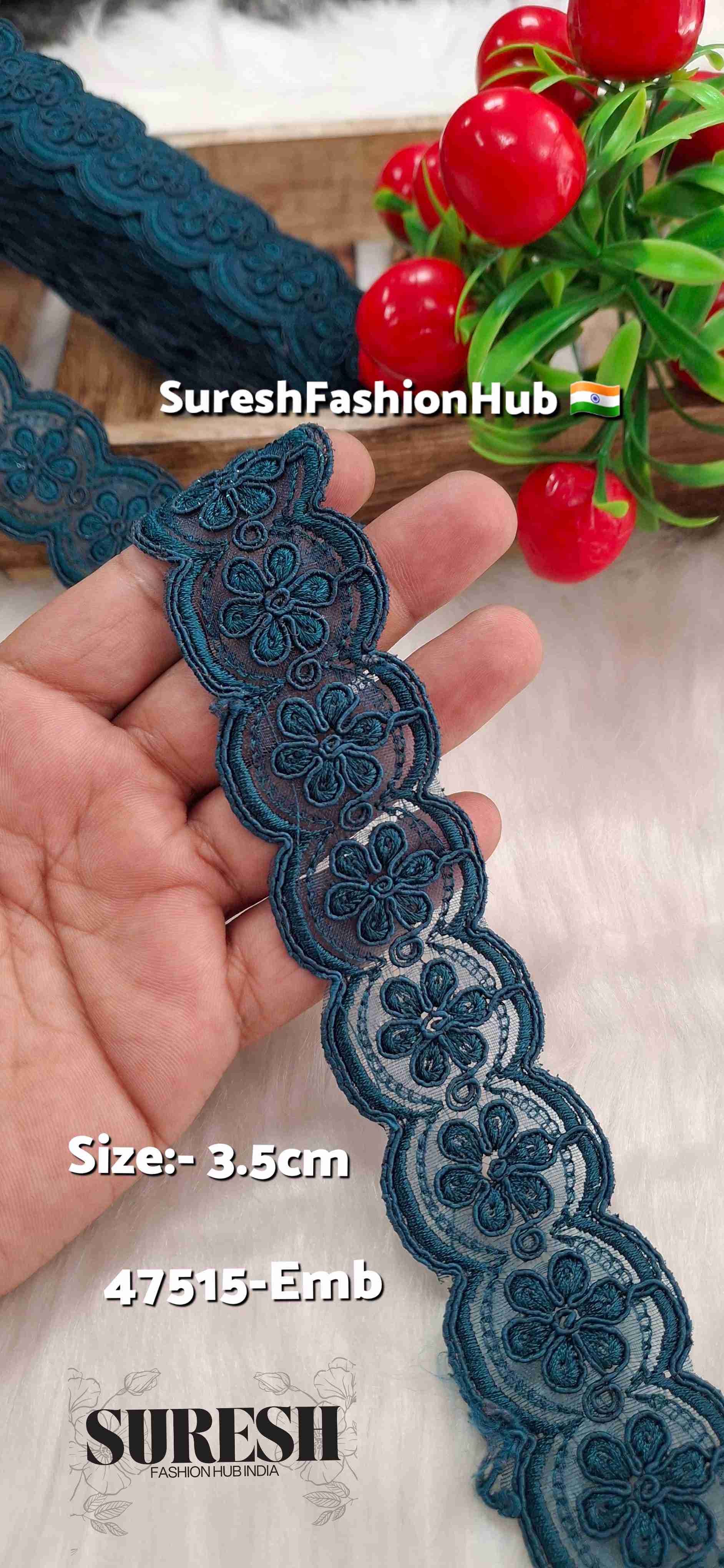 Petrol Bloom Scallop Organza Lace