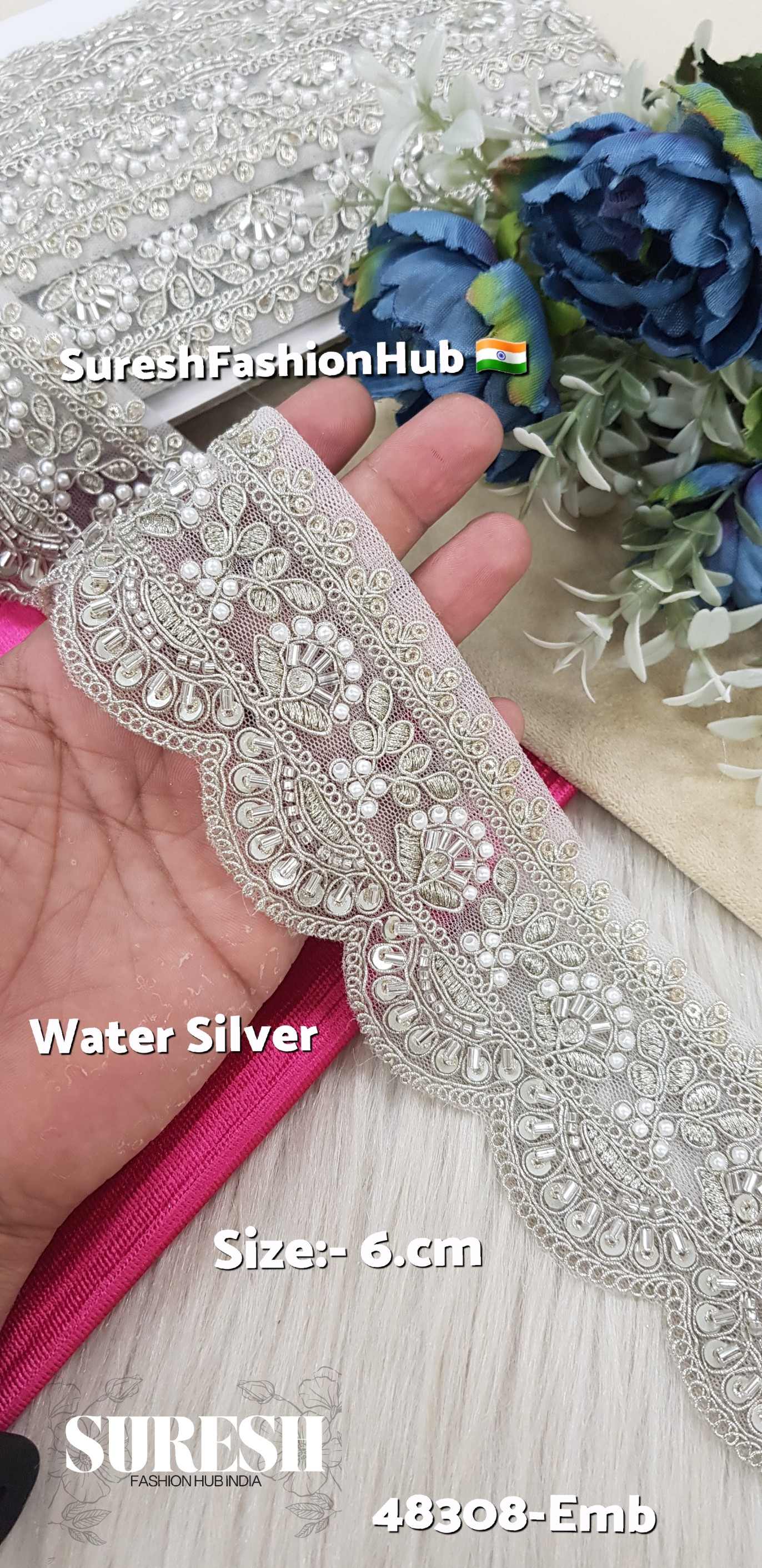 Water Silver Scalloped Embroidery Lace