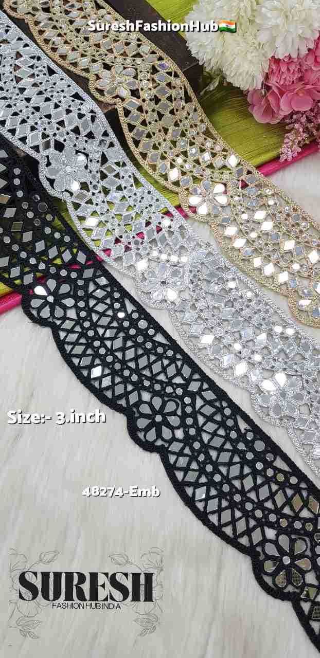 Silver Royal Mirror Cutwork Jari Lace – 48274-Emb