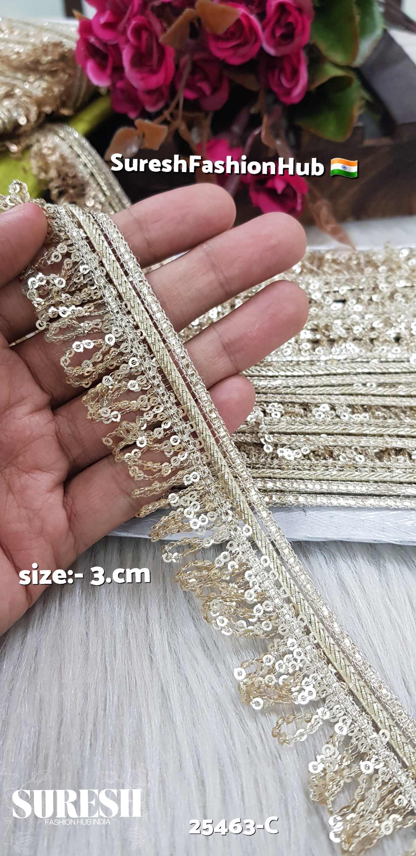 25463-C Light Pearl U-Shape Sequin Jhalar Lace