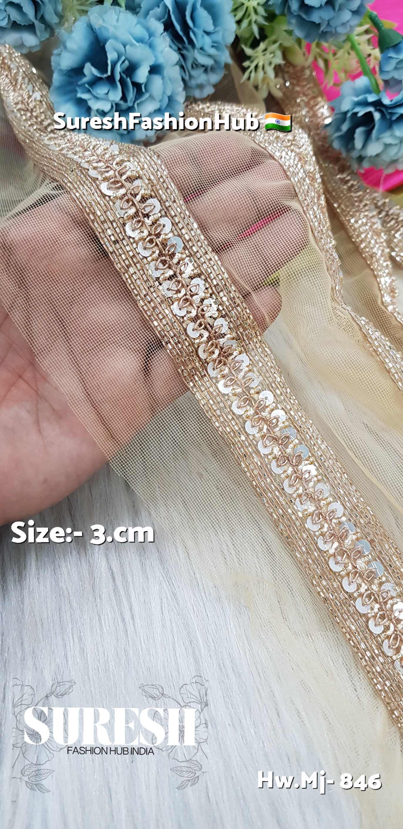 Gold Handmade Embroidered Net Border – Mj-846