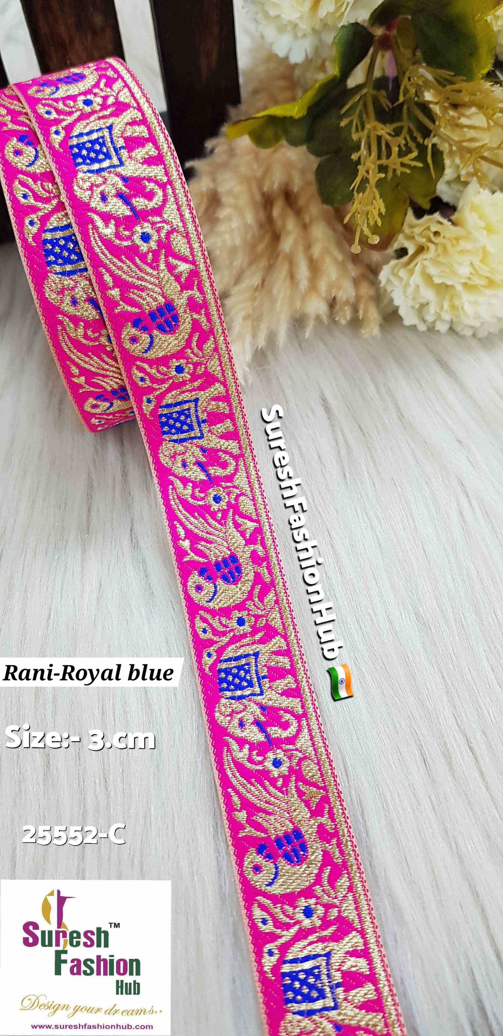 Rani & Royal Blue Color Elephant Parrot Banarasi Lace