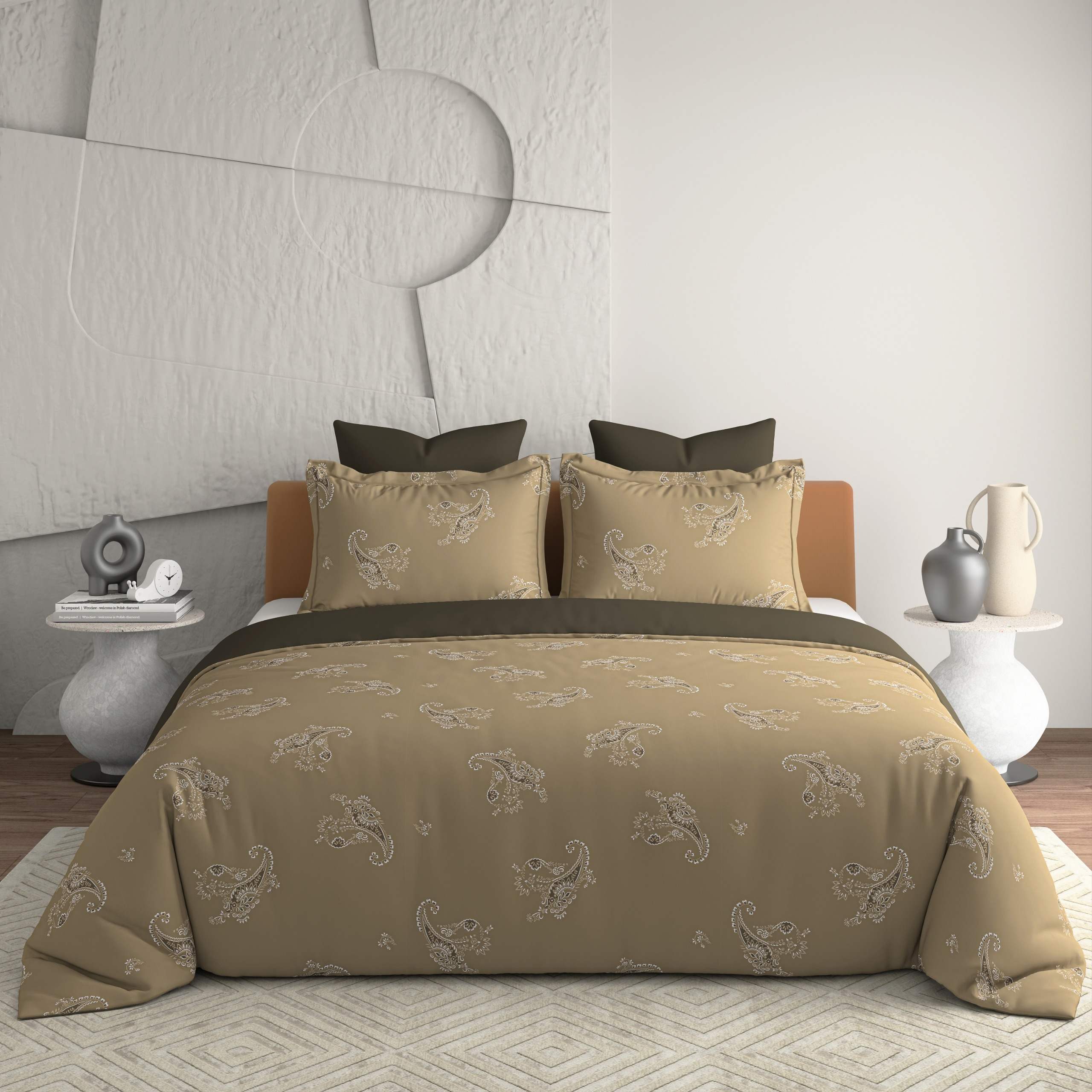 Bellagio Jovial Coffee Brown Cotton 3pc King Size BedSheet Set