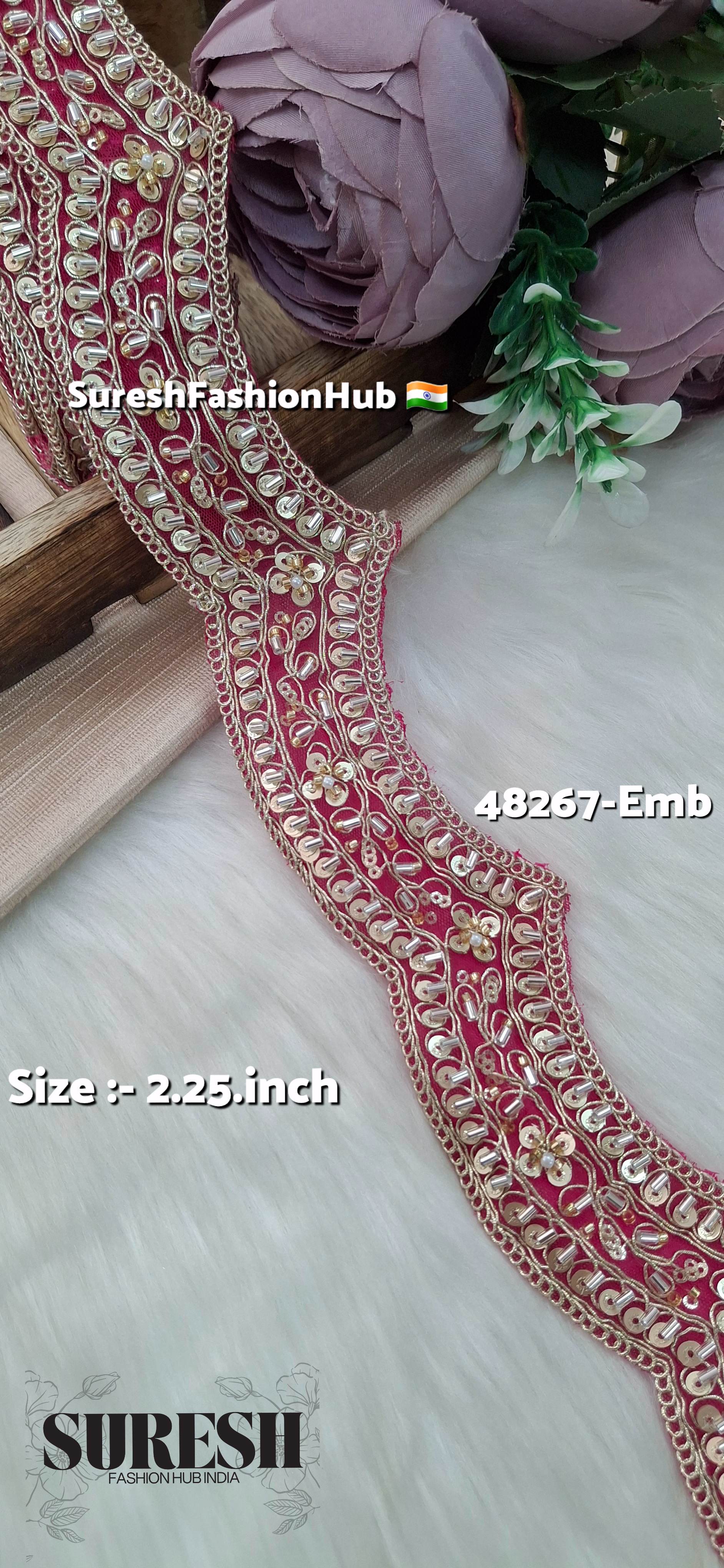 Rani Pink Scallop Pearl Embroidery Lace