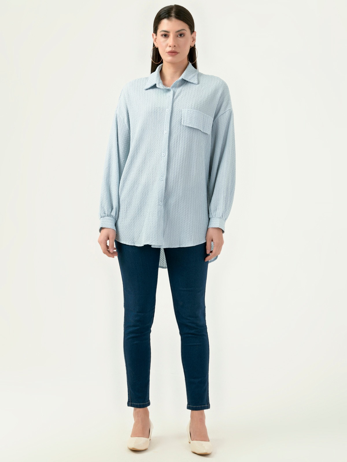 Albion Women Smart Premium L Blue Casual Shirt