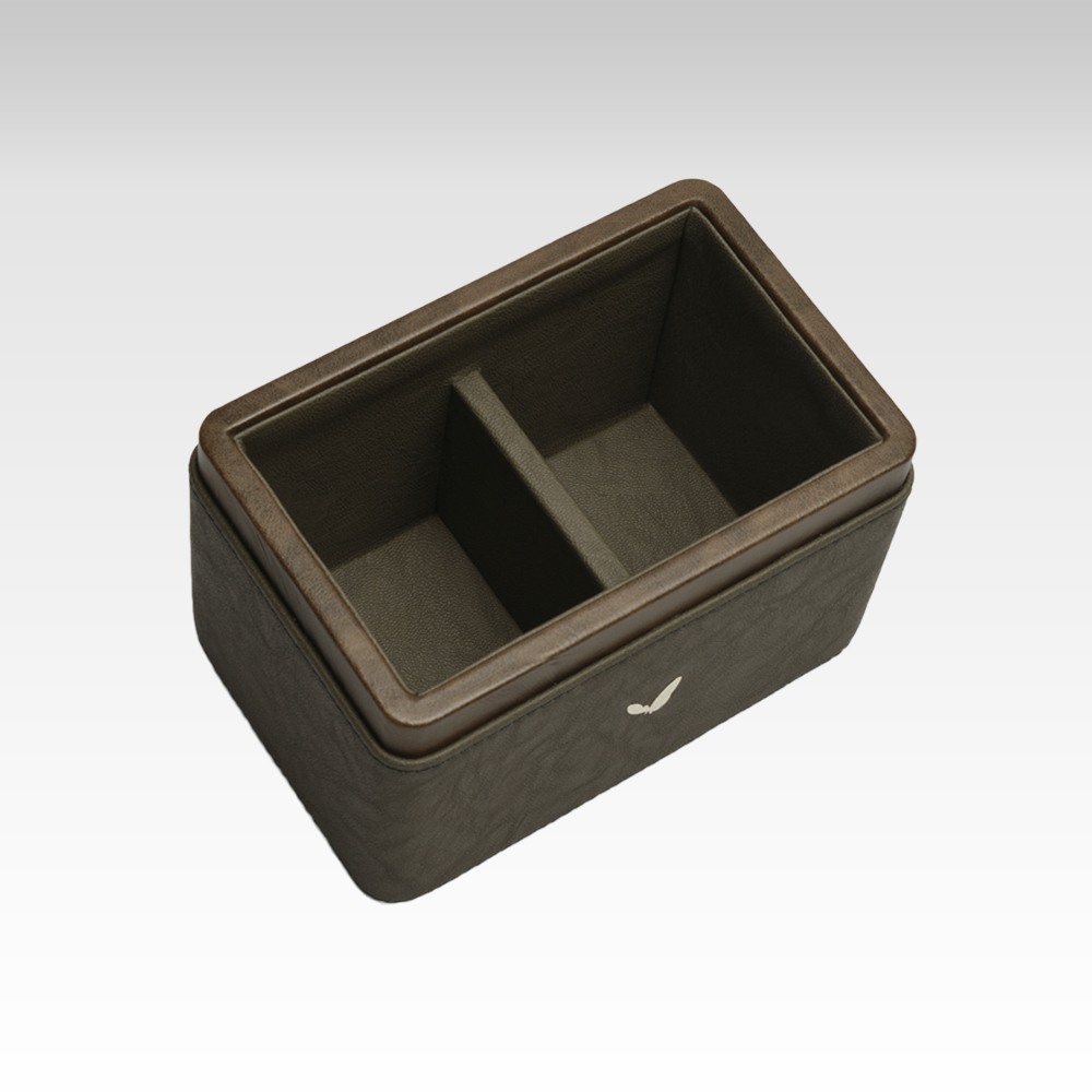 Ultra Premium Pen/Pencil Holder / Desk Organizer / Accessories in Premium Faux Leather | Rectangular | Size: 3.5x5.5x3.5(H) Inches | Two Compartment | Lycra Series (Olive Green)