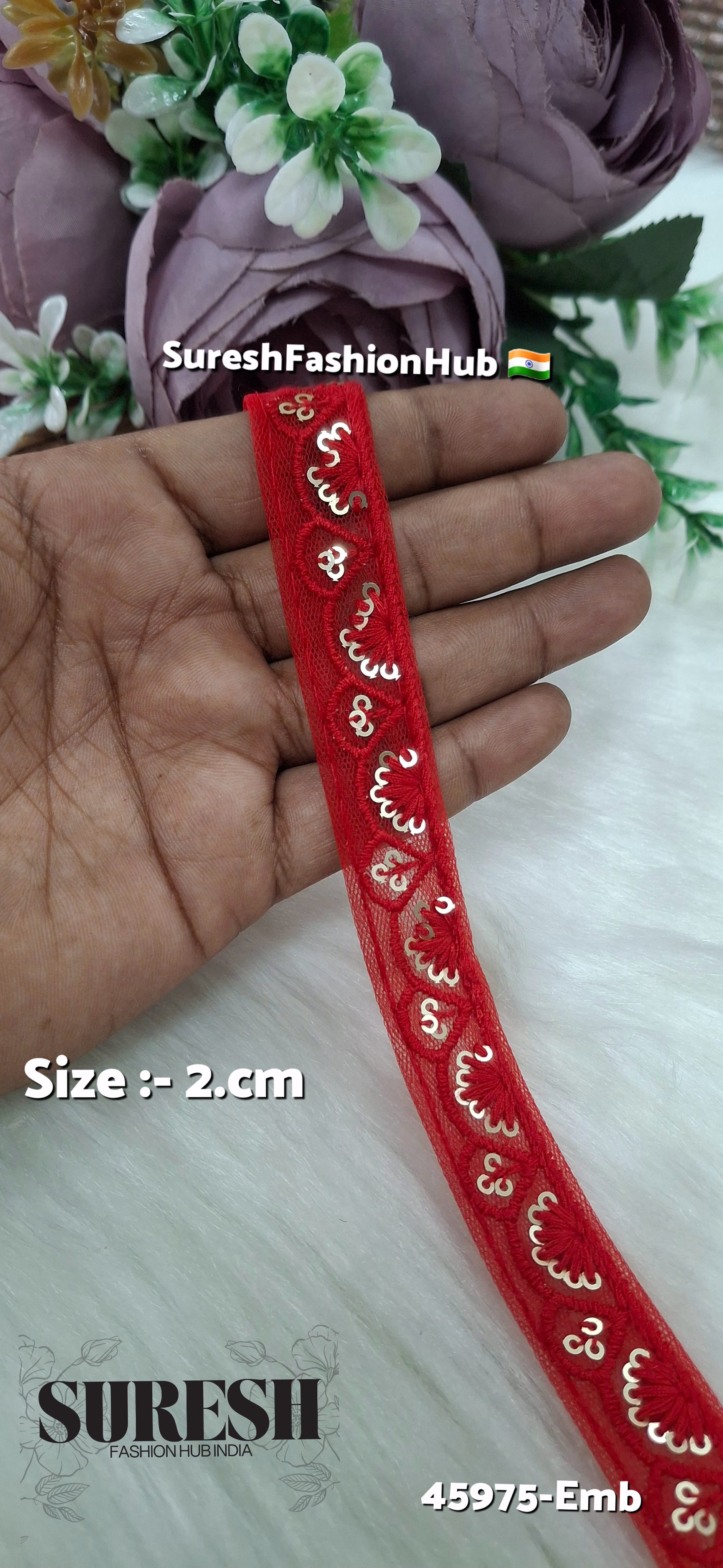 Red Tone-on-Tone Net Embroidery Lace