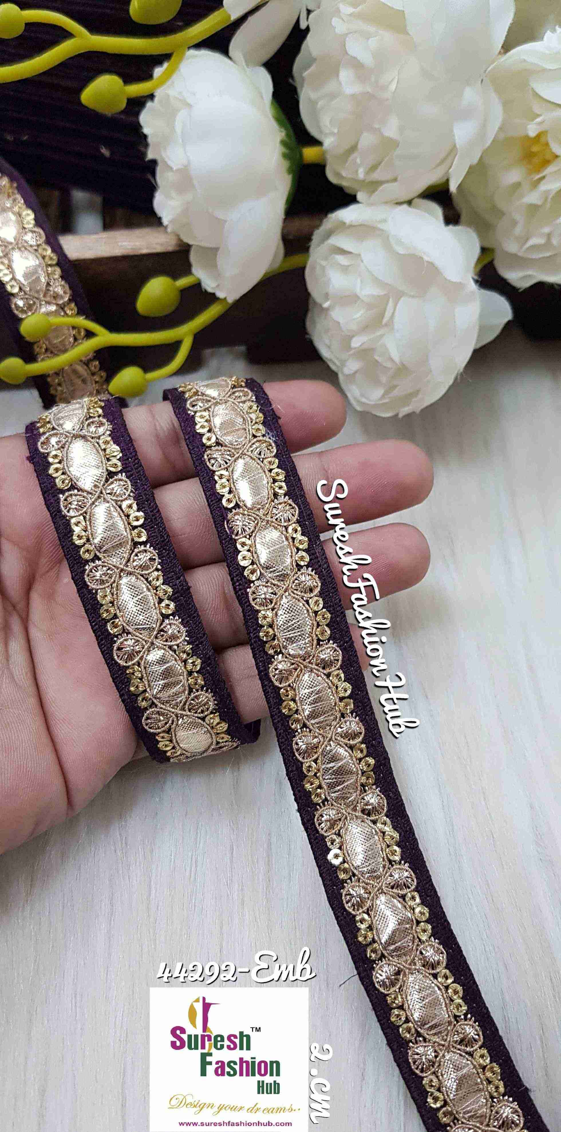 Gota Gold zari  Fusion Wine Fabric Embellishments