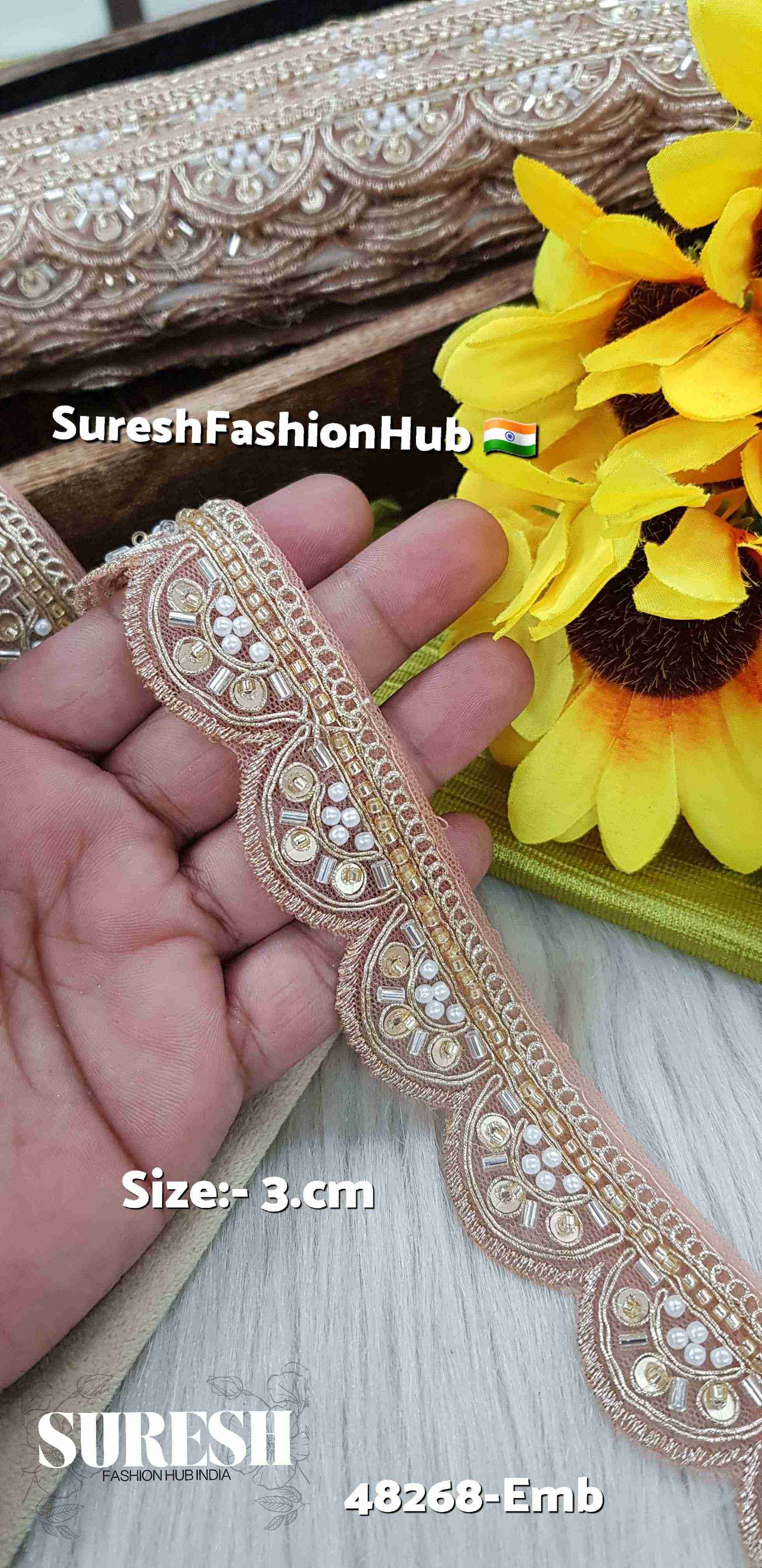 Peach One-Side Scalloped Embroidery Lace