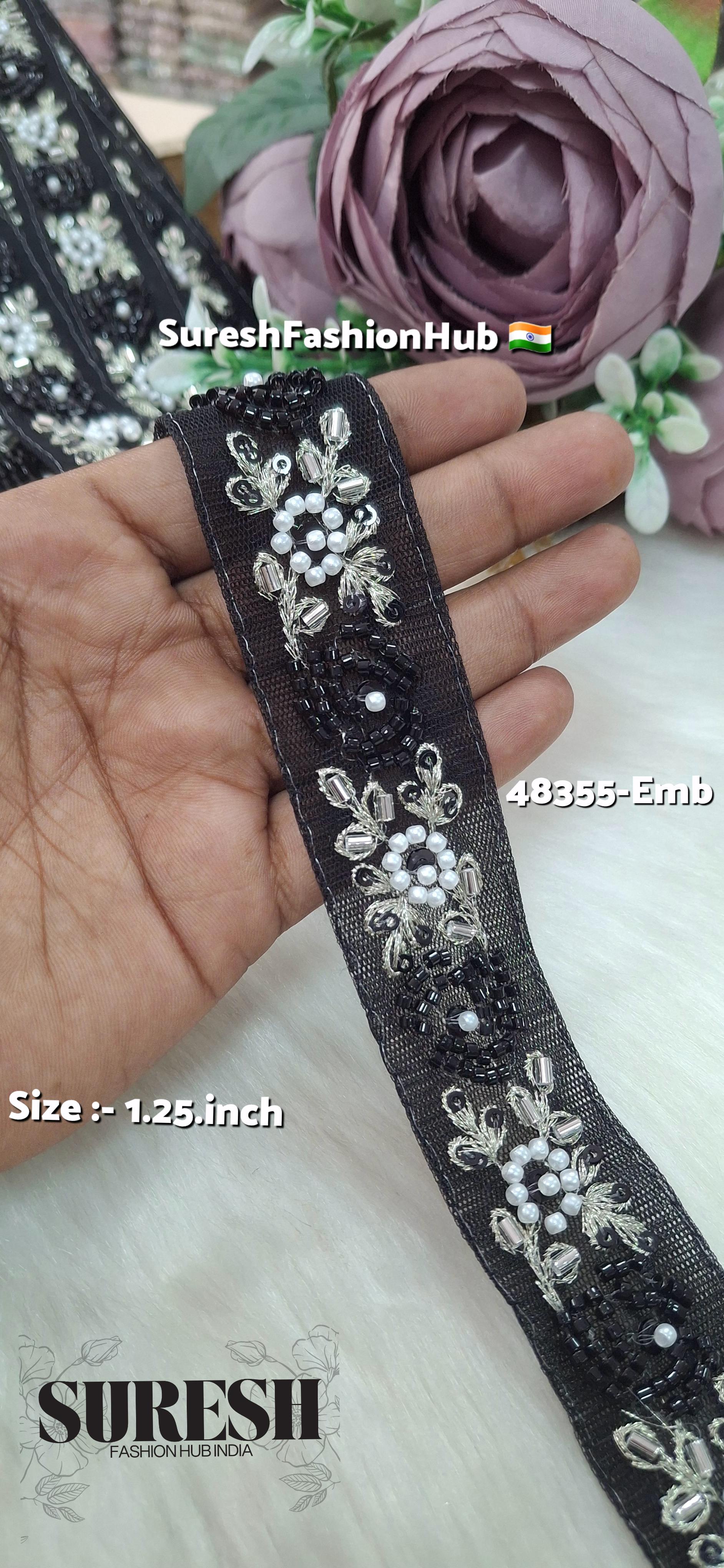Black Beaded Bloom Net Embroidered Lace