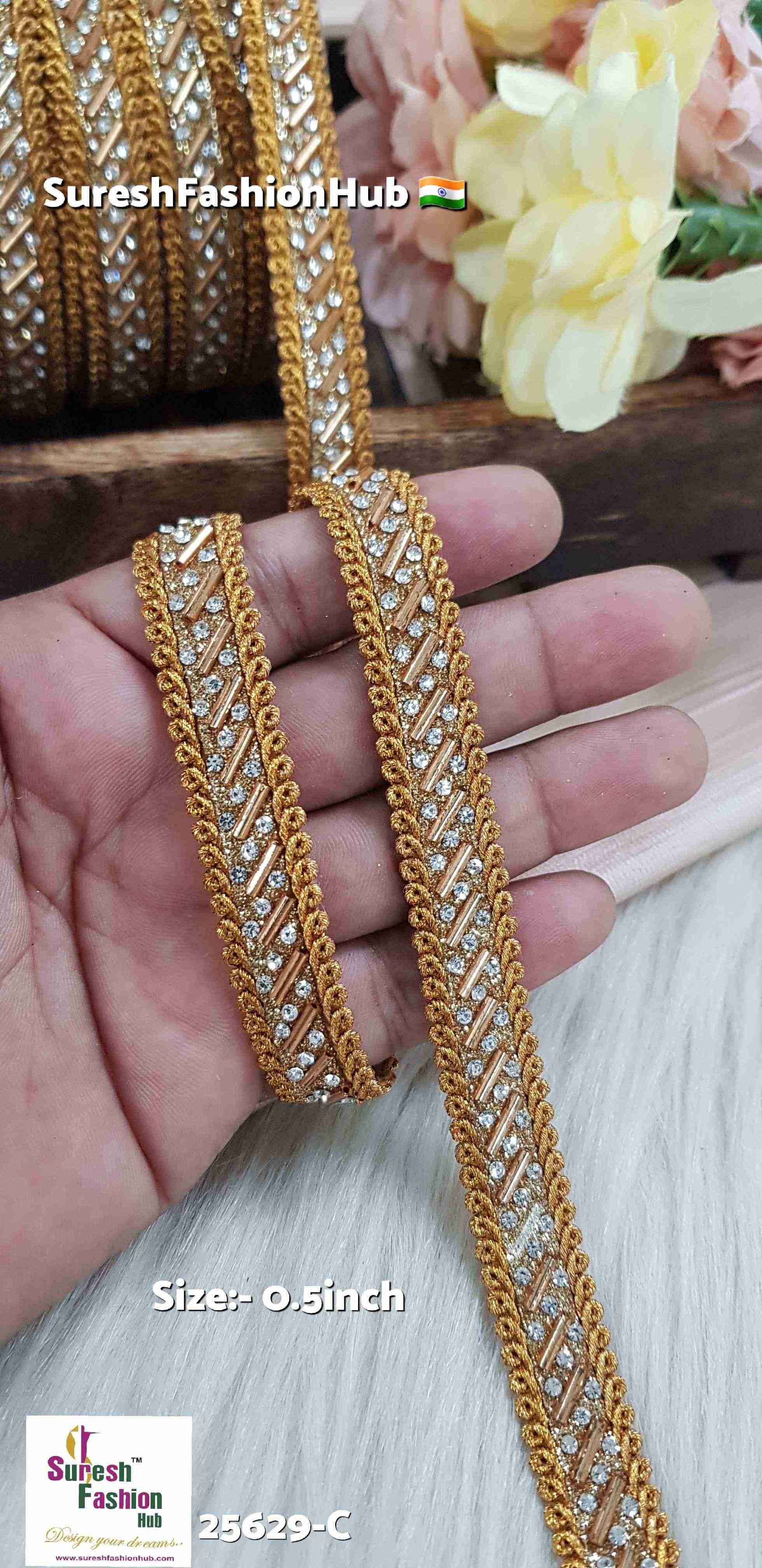 Antique Gold Kaddhana Diamond Jhalar Lace