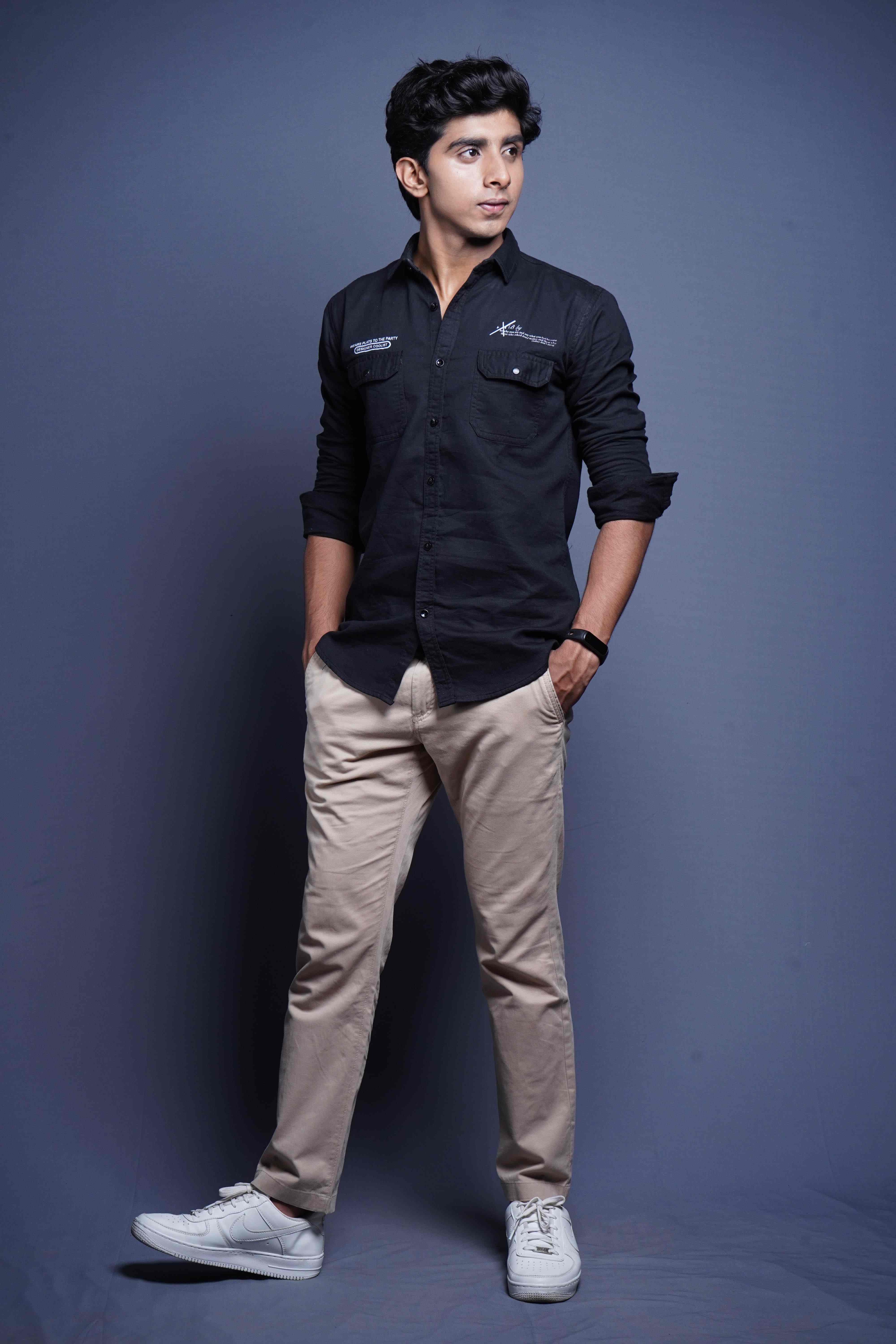 One Denim Classic Black Cotton Casual Shirt
