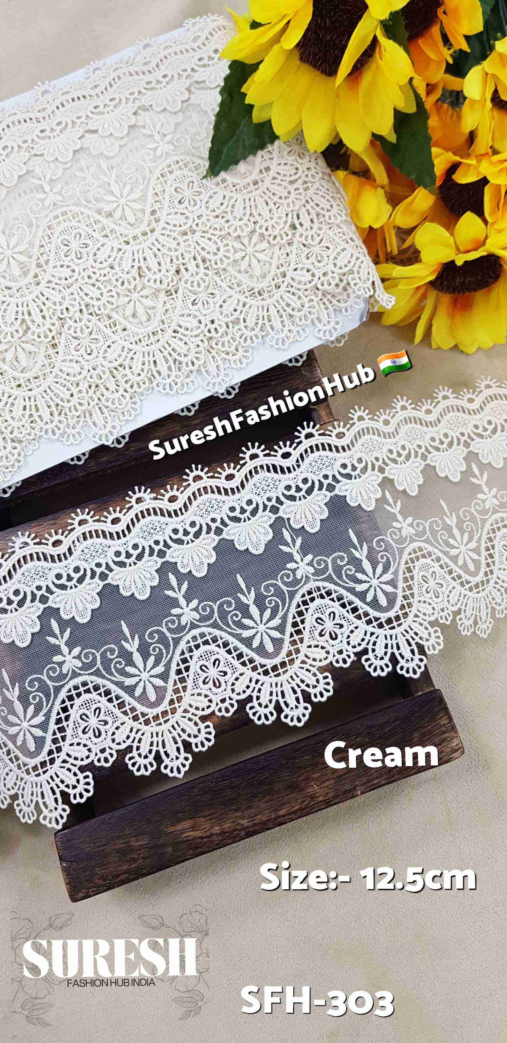 Cream 3D Floral Scalloped GPO Lace