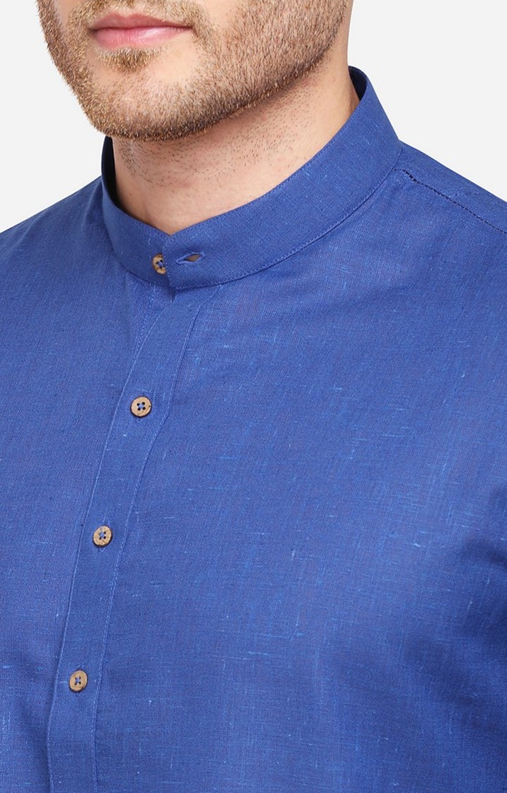 JadeBlue | MK416/1,NAVY BLUE SELF Men's Blue Cotton Blend Textured Kurtas 3