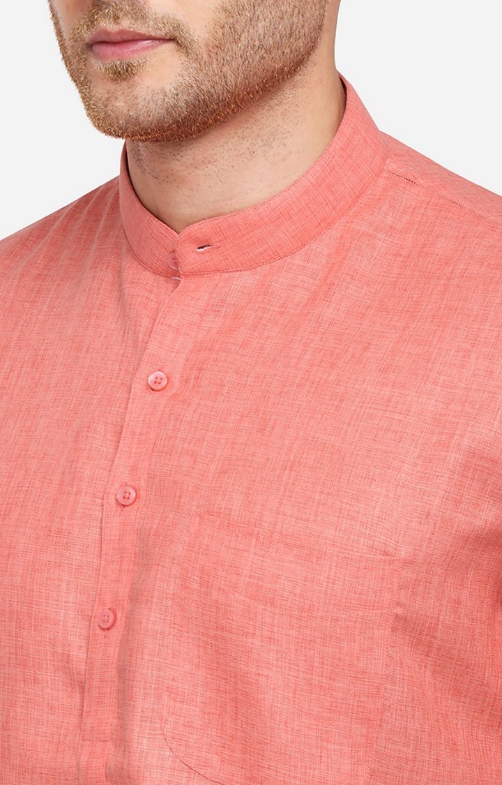 JadeBlue | Men's Pink Cotton Blend Textured Kurtas 3