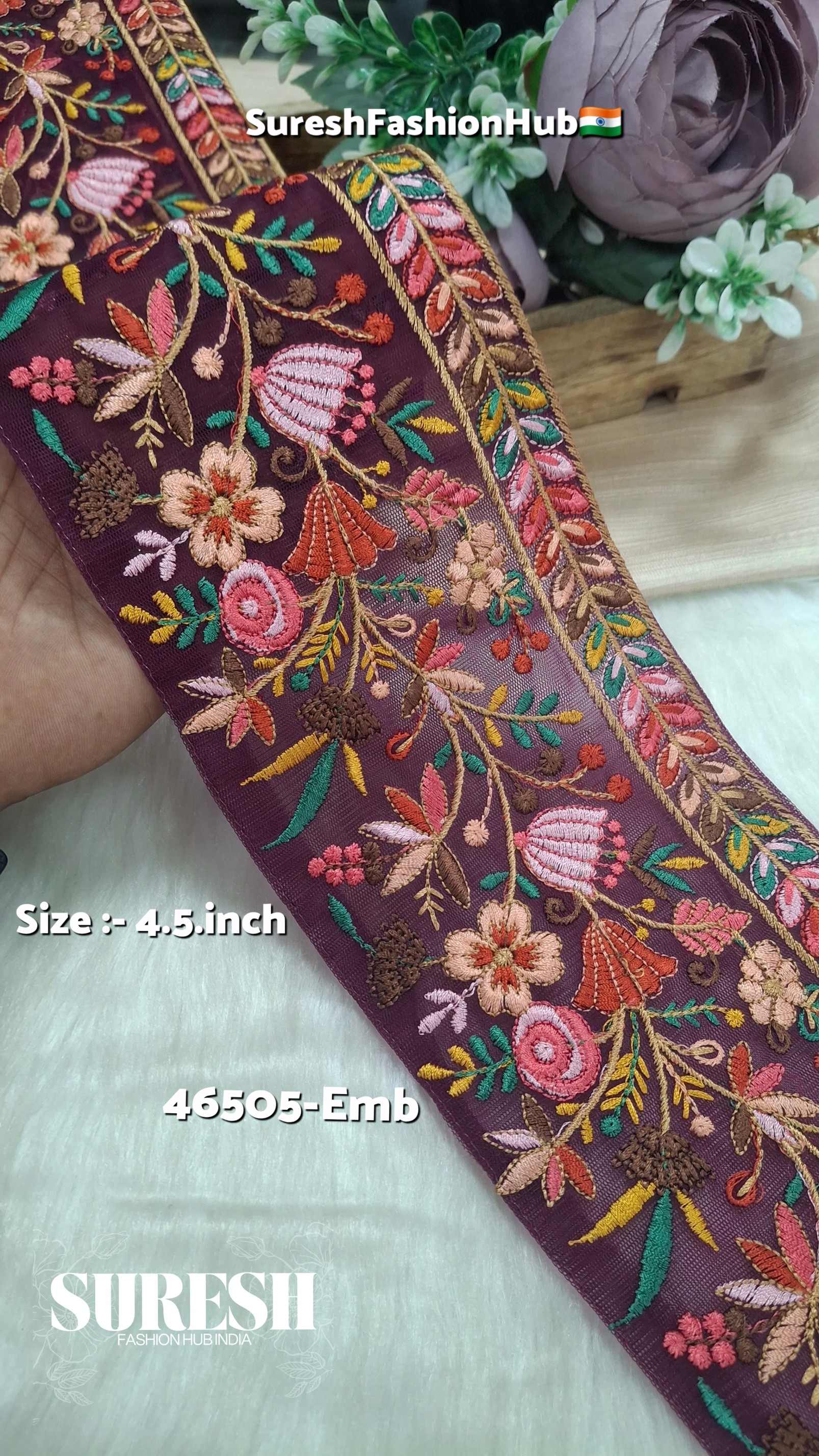 Wine Multi-Thread Floral Net Border – 46505-Emb