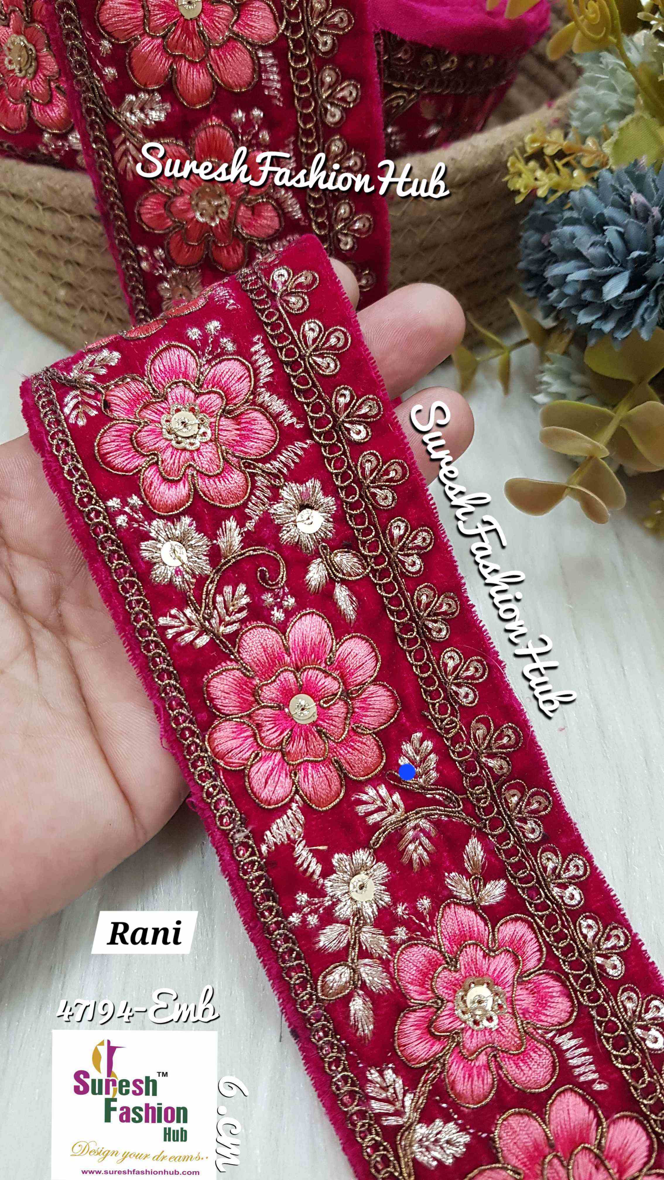 Rani Velvet Multicolor Floral Embroidery Lace