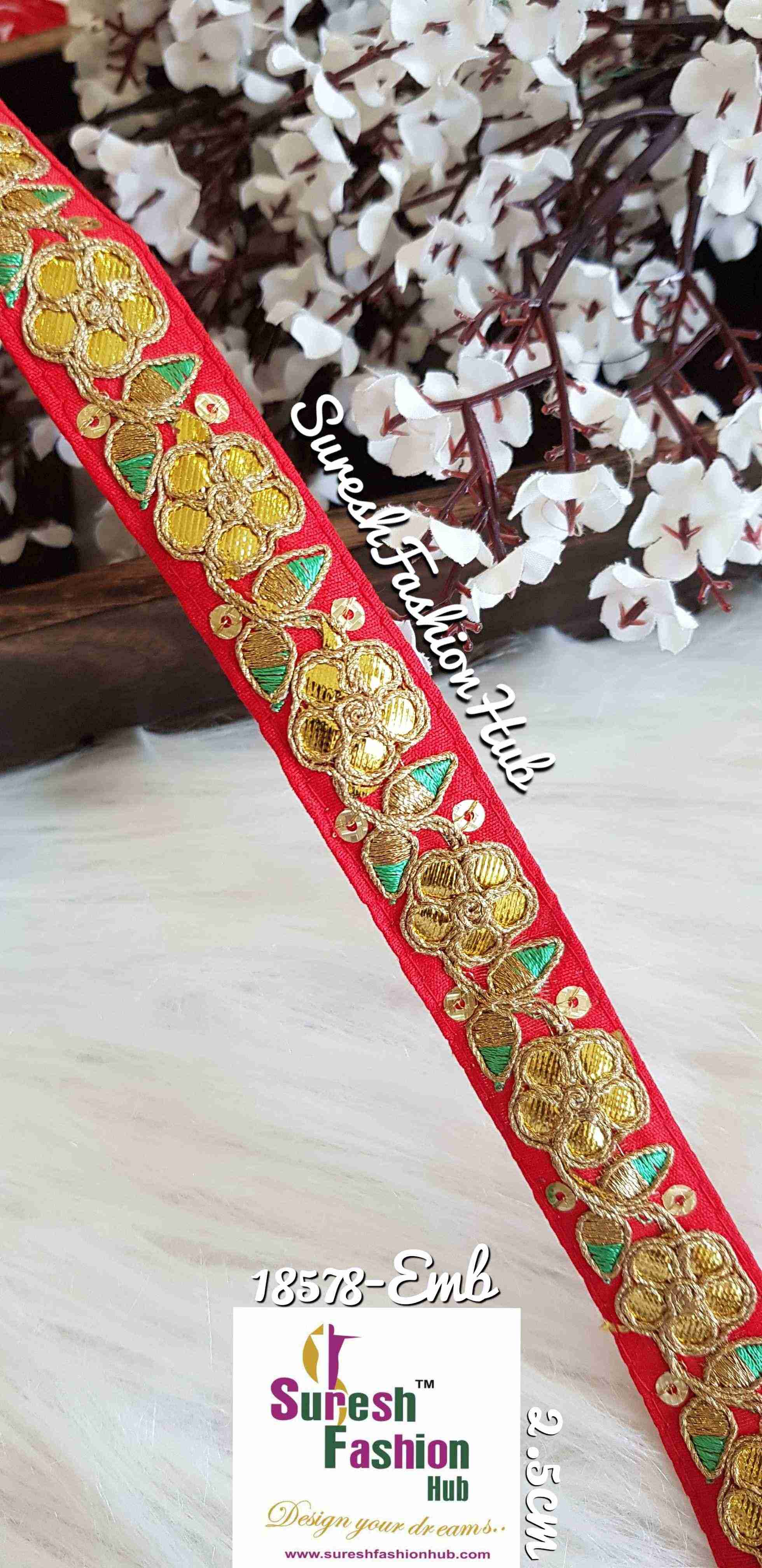 Designer Red Floral Gota Patti Trim