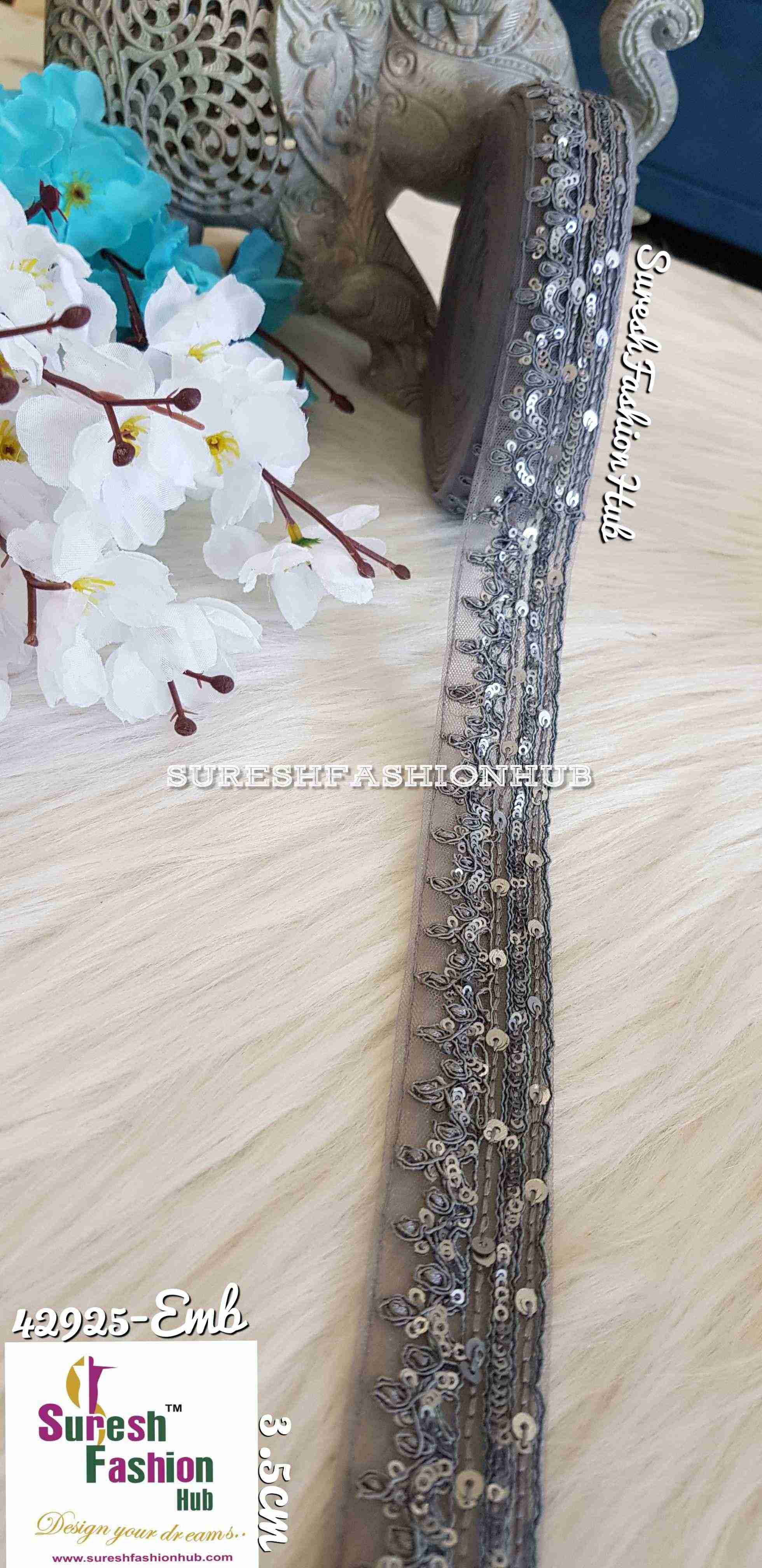 Sparkling Grey Sequence Embroidered Trim