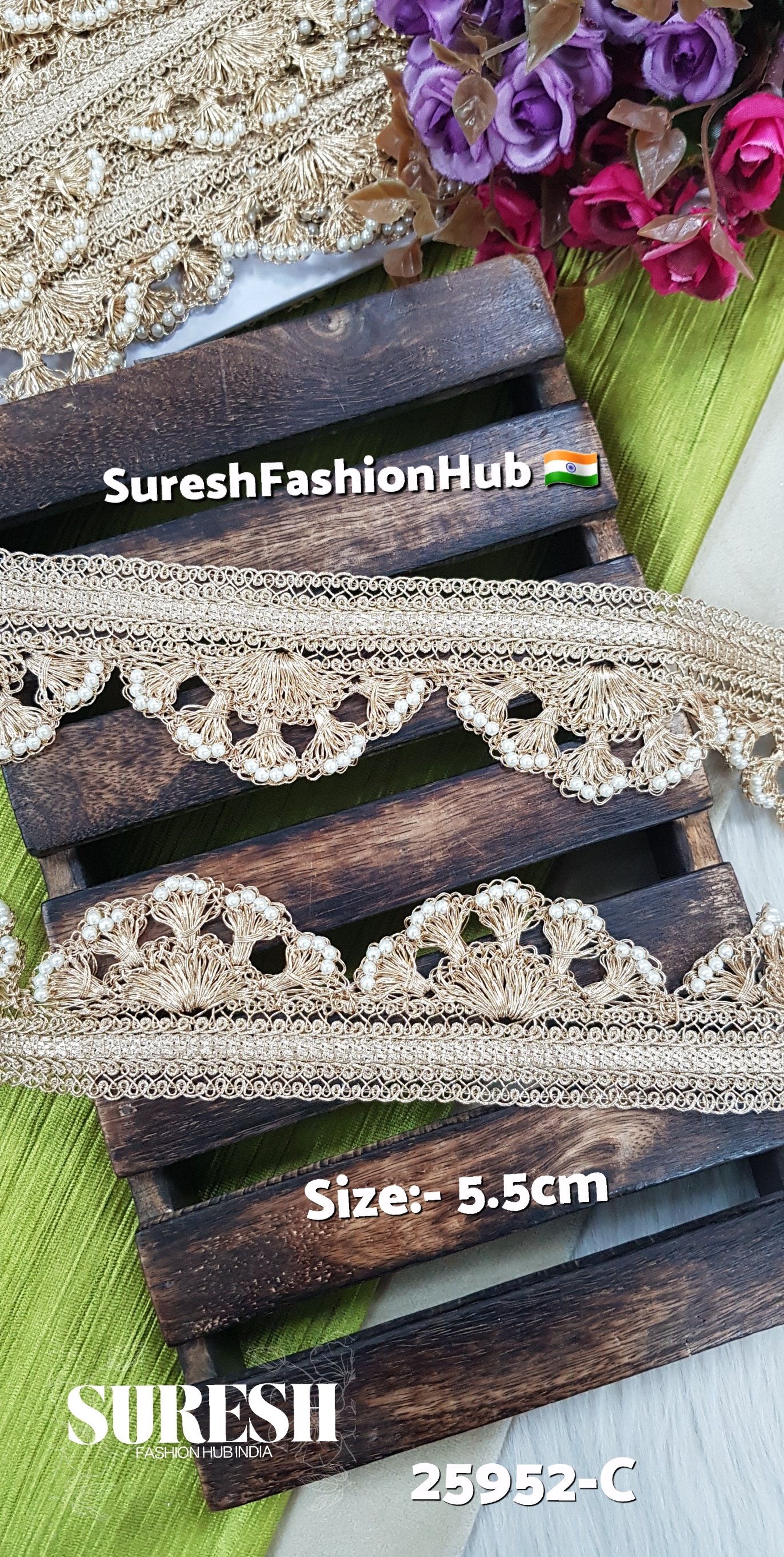 Rose Gold Heavy Moti Pankha Jhalar Lace