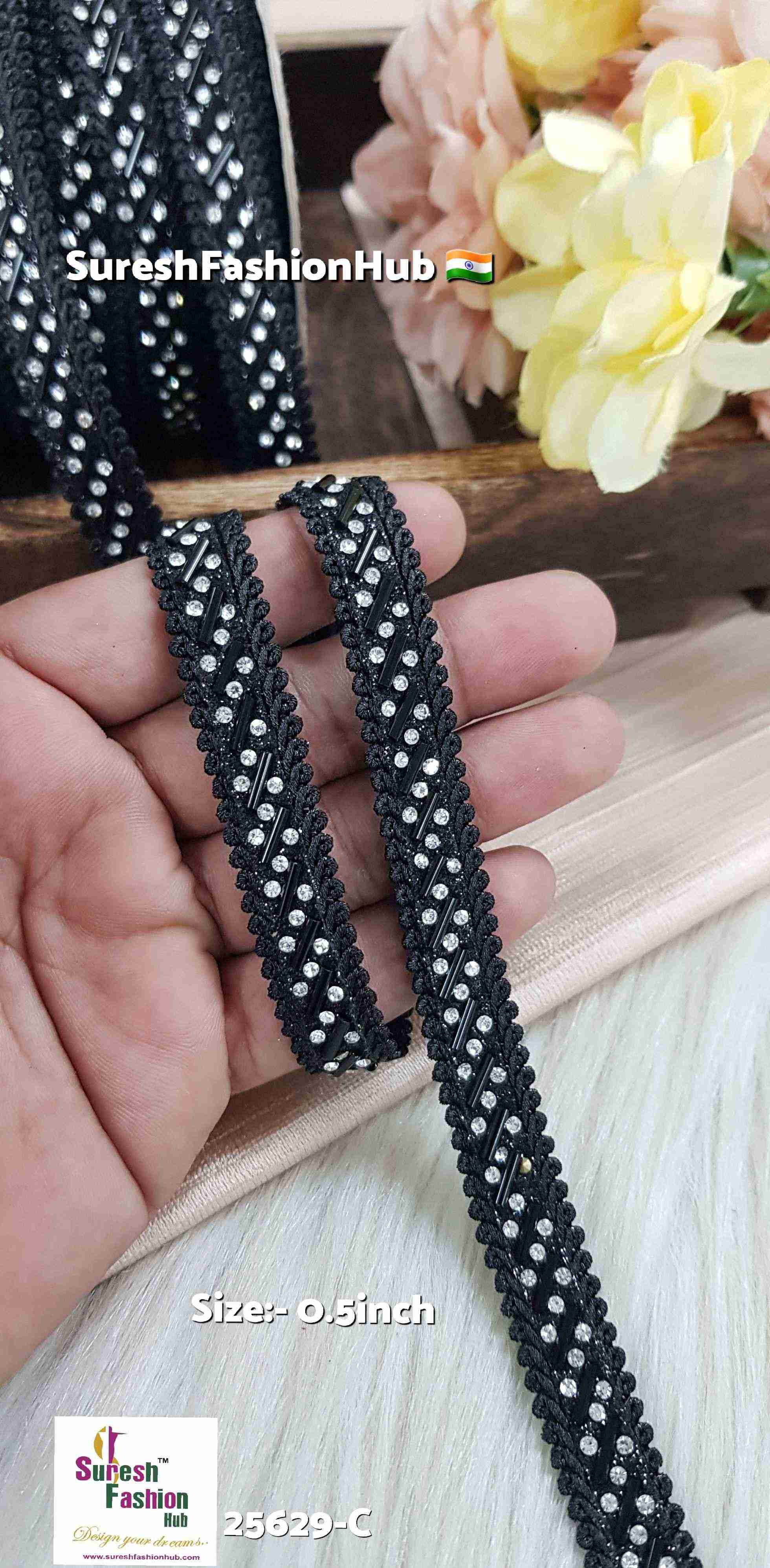 Black Kaddhana Diamond Jhalar Lace