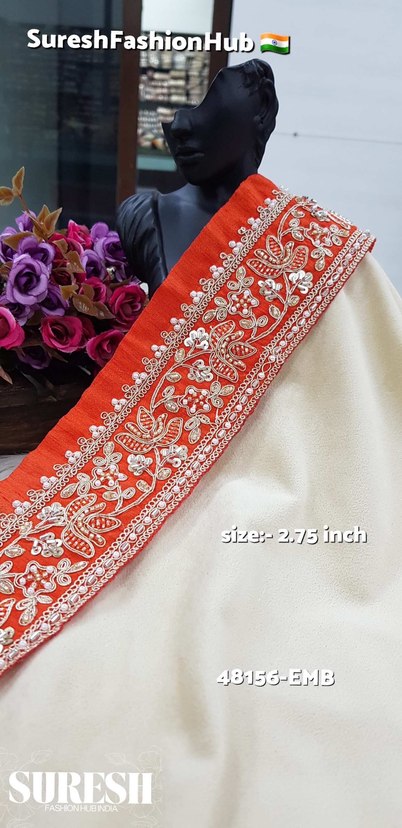 Orange Amber Shine Embroidery Lace
