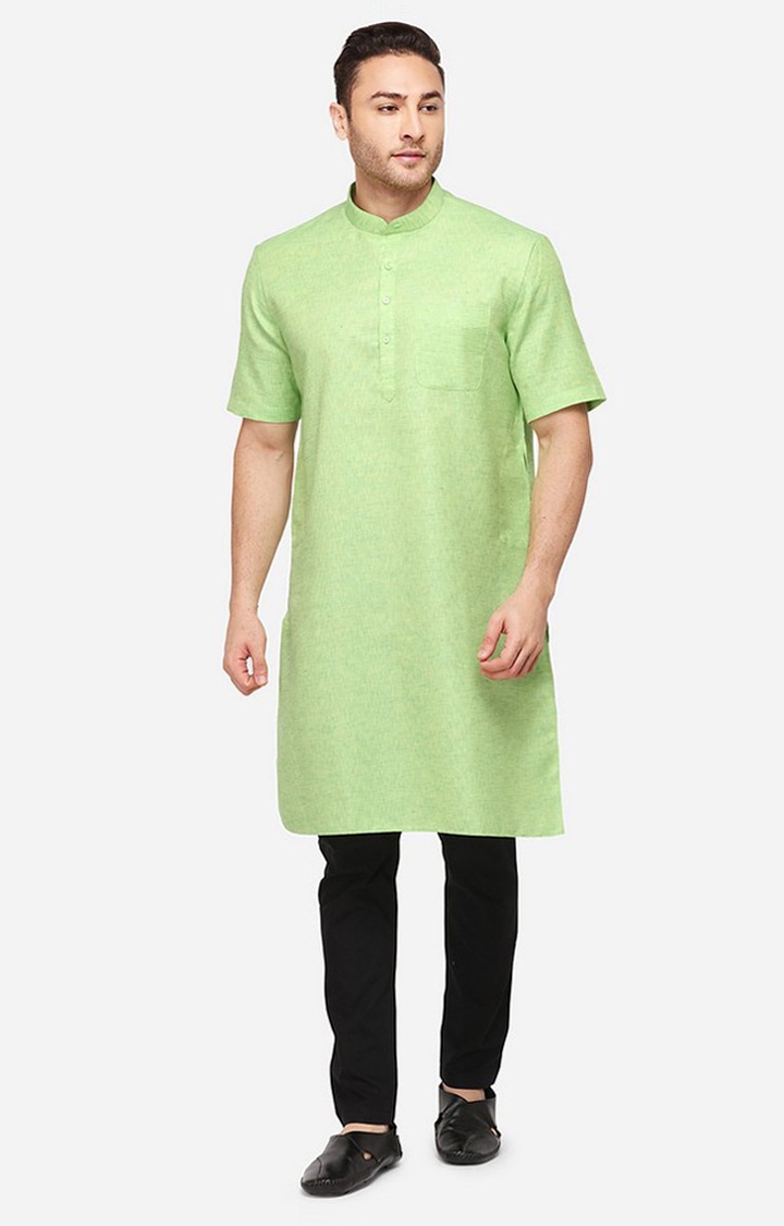 JadeBlue | Men's Green Cotton Blend Textured Kurtas 0